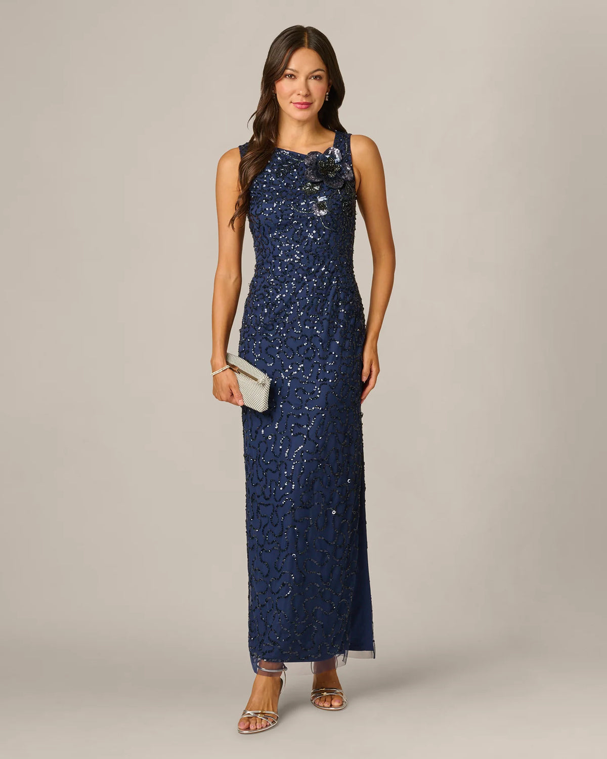 Floral Print Embellished Spaghetti Strap A-Line Maxi Mother of the Bride Dress for College Formal