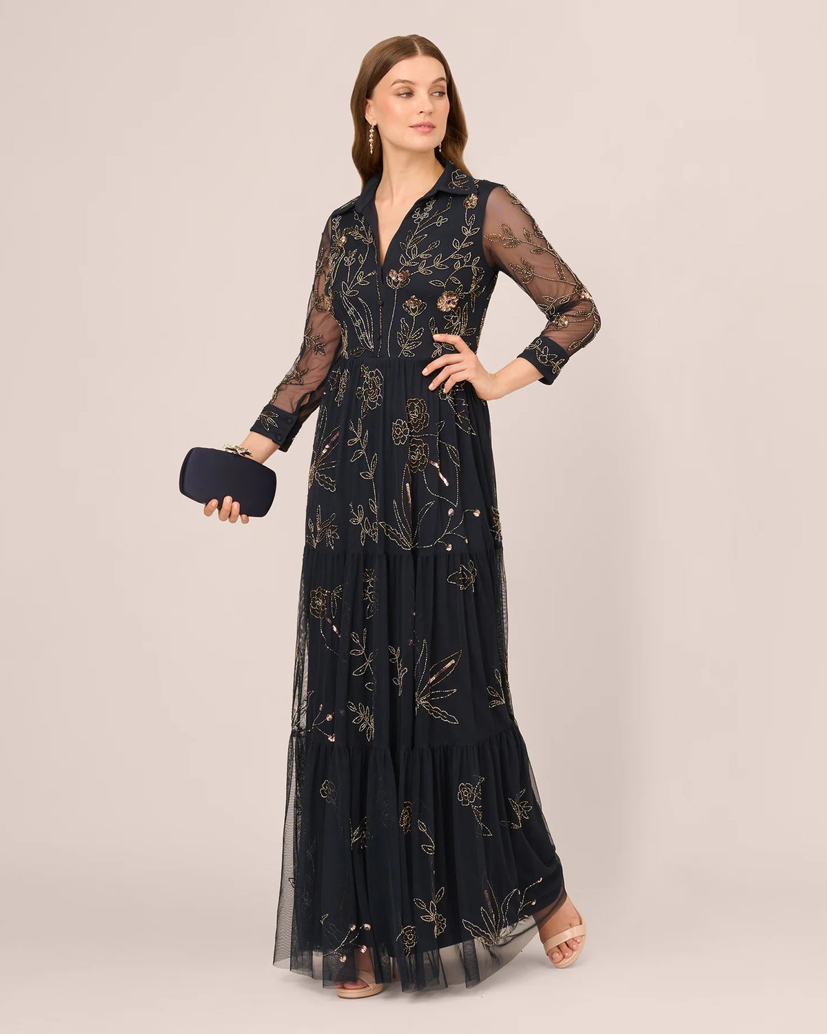 Floral Print A-Line Maxi Mother of the Bride Dress for Wedding Banquet
