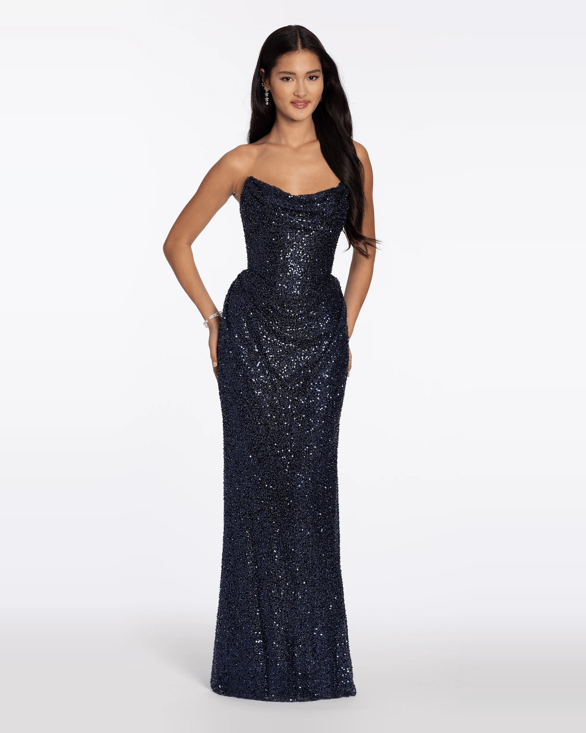 Draped Corset Strapless Column Floor-Length Prom Dress for Evening Event