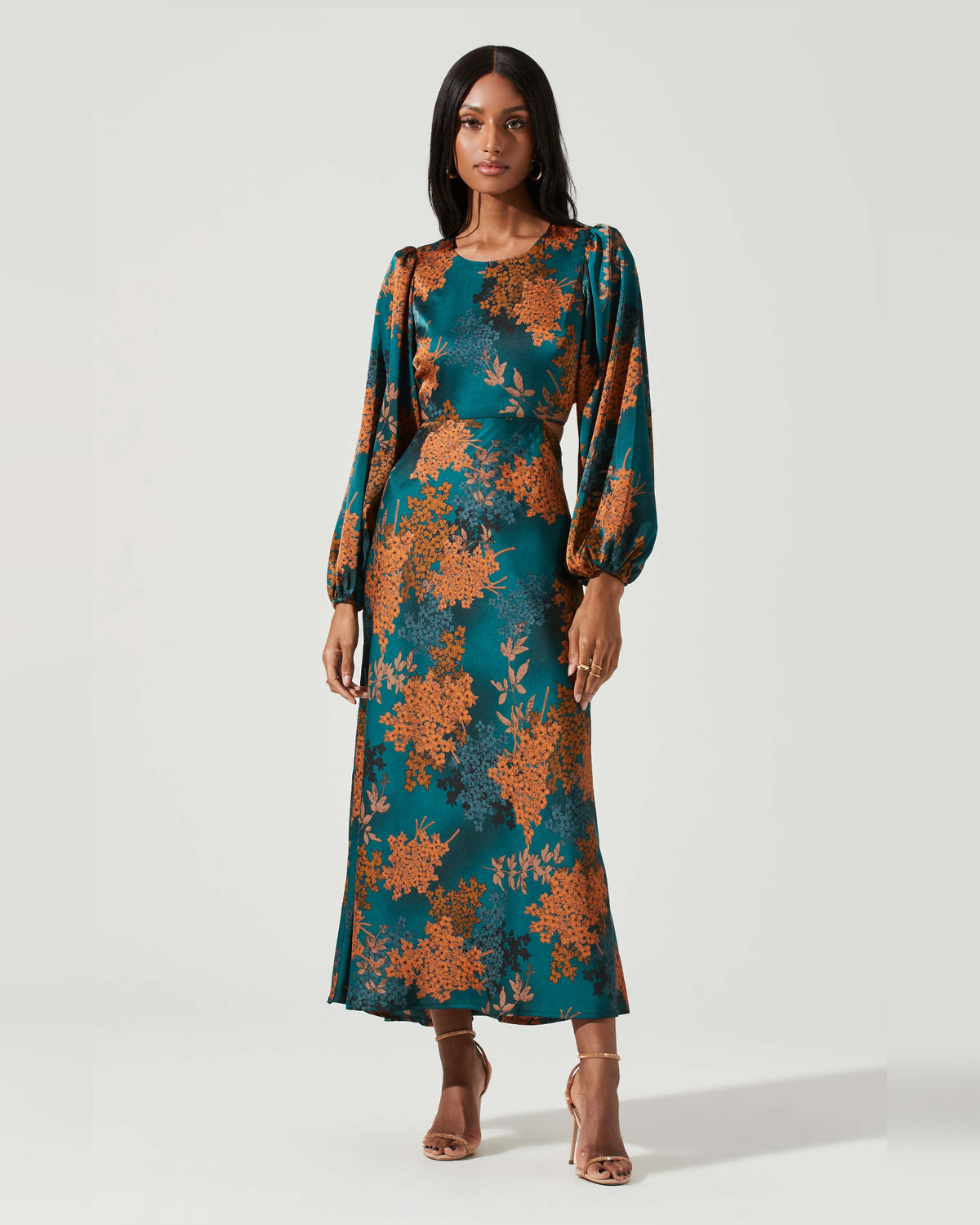 Floral Print Cutout Spaghetti Strap A-Line Maxi Formal Dress for Wedding Celebration