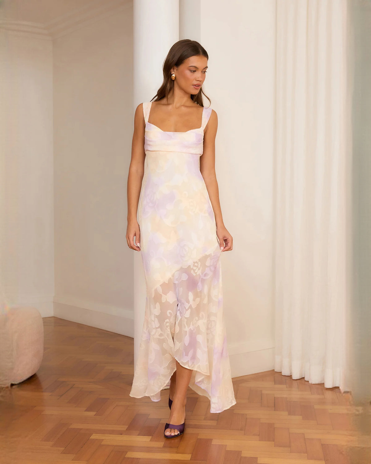 Classic Evening Event Sleeveless Mesh A-Line Maxi Bridesmaid Dress