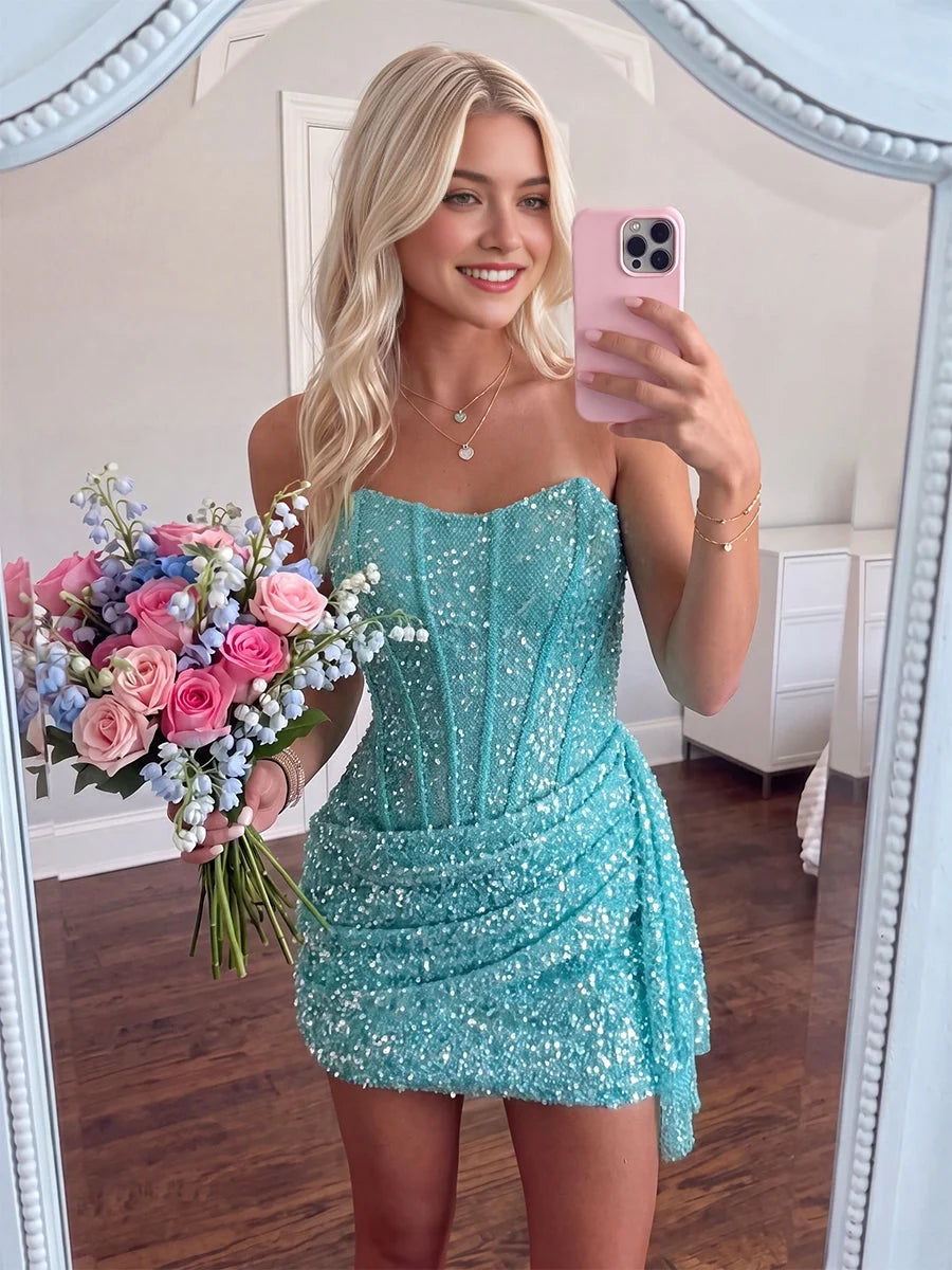 Draped Corset Sweetheart Sheath Mini Homecoming Dress for Charity Ball