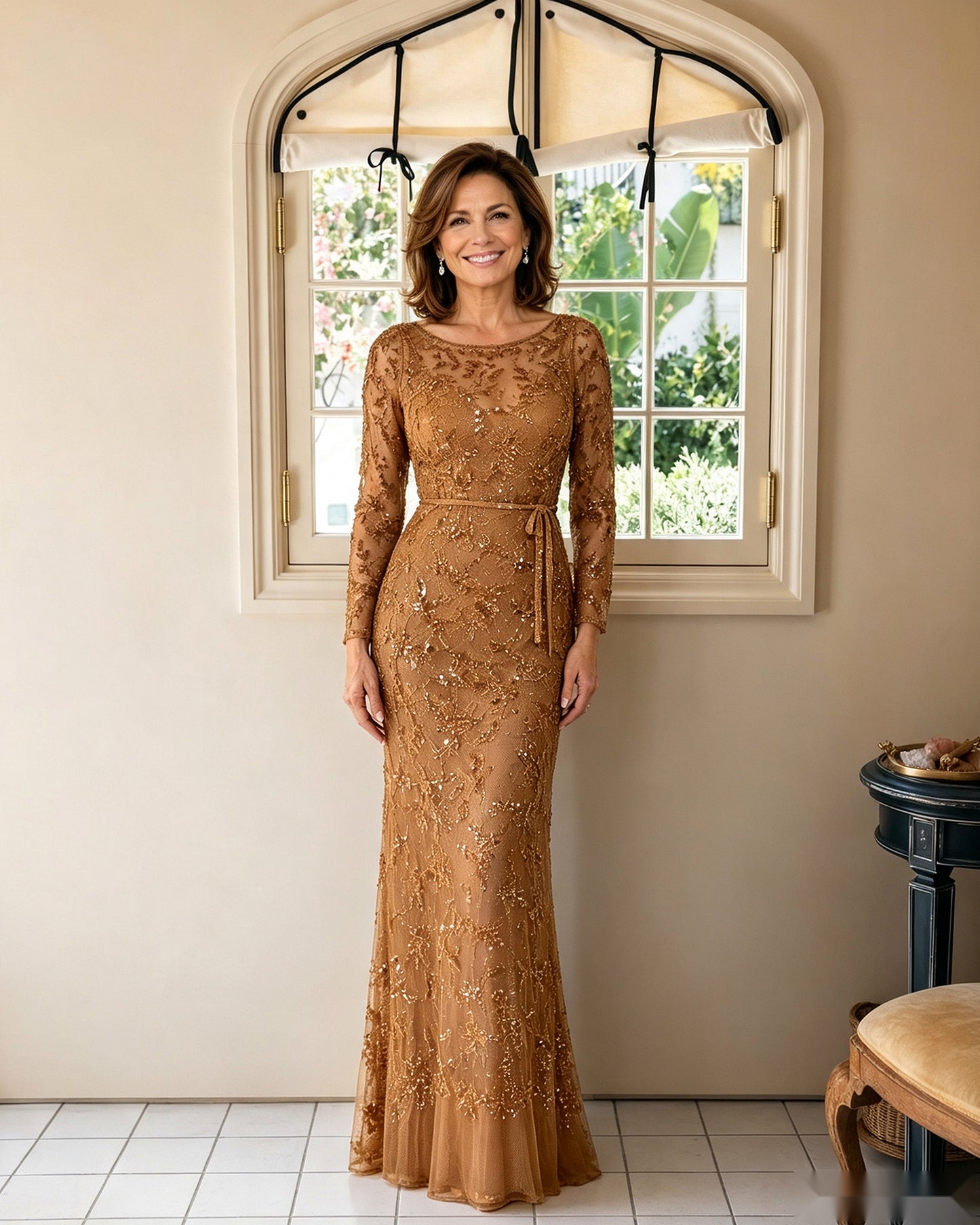 Illusion Lace Long Sleeve Sheath Mother of the Bride Dress