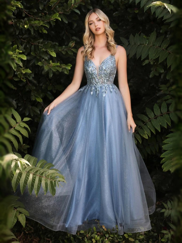 Draped Layered V Neck A-Line Floor-Length Tulle Prom Dress for Red Carpet Event