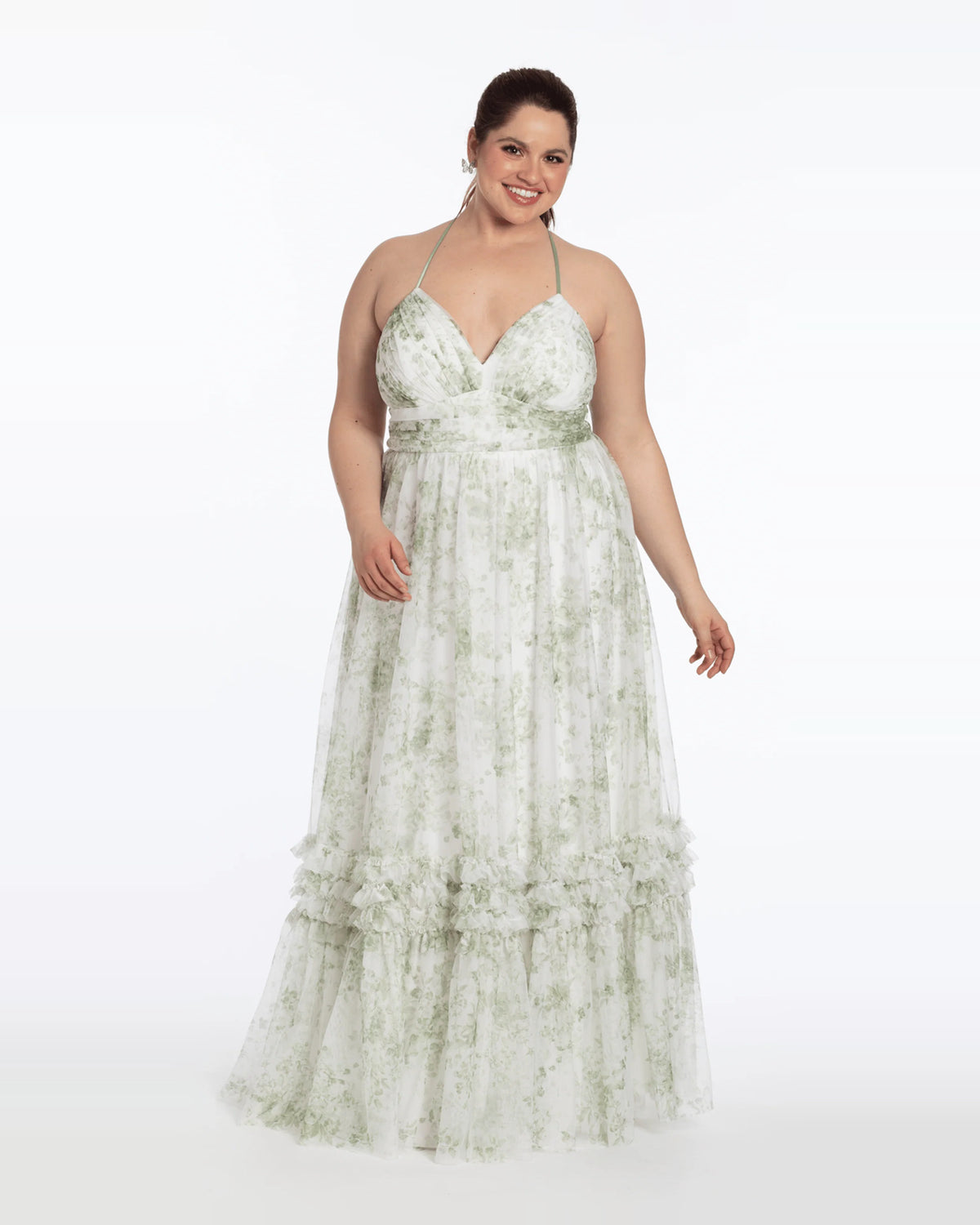 Tiered Ruffled Halter Neck A-Line Maxi Prom Dress for Evening Event