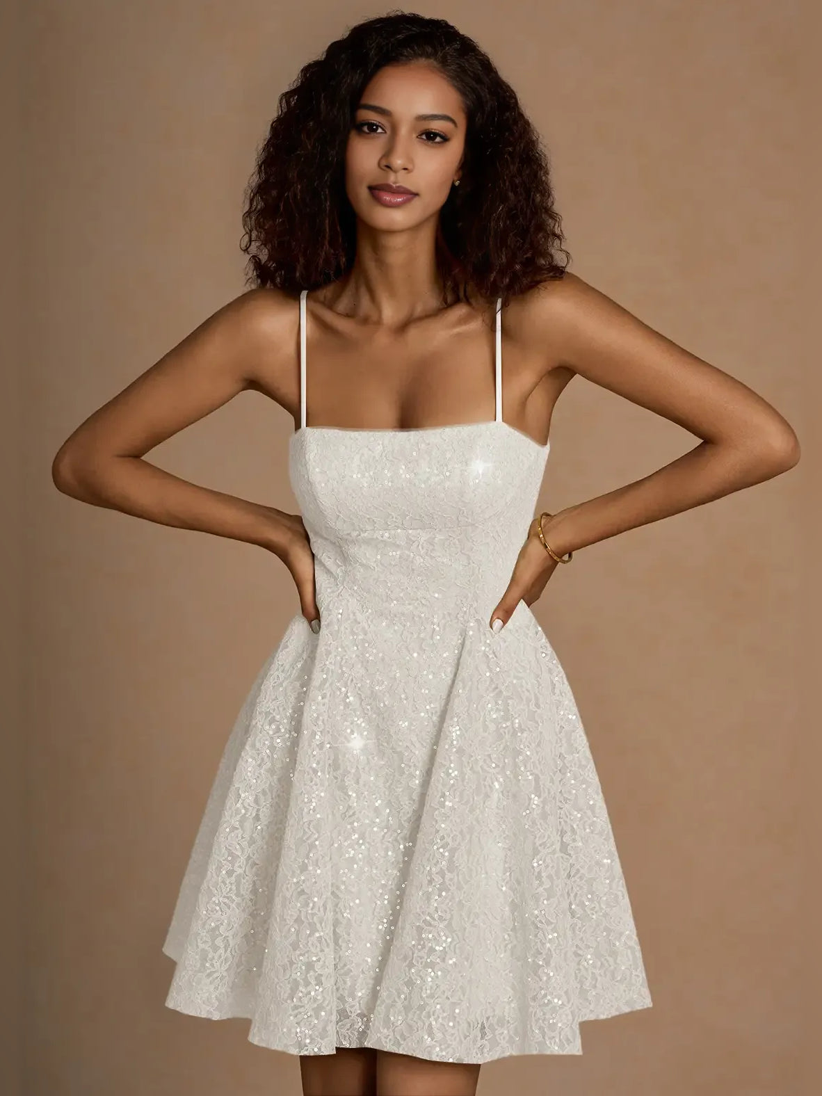 Sequin Square Neck A-Line Mini Homecoming Dress for Holiday Gala