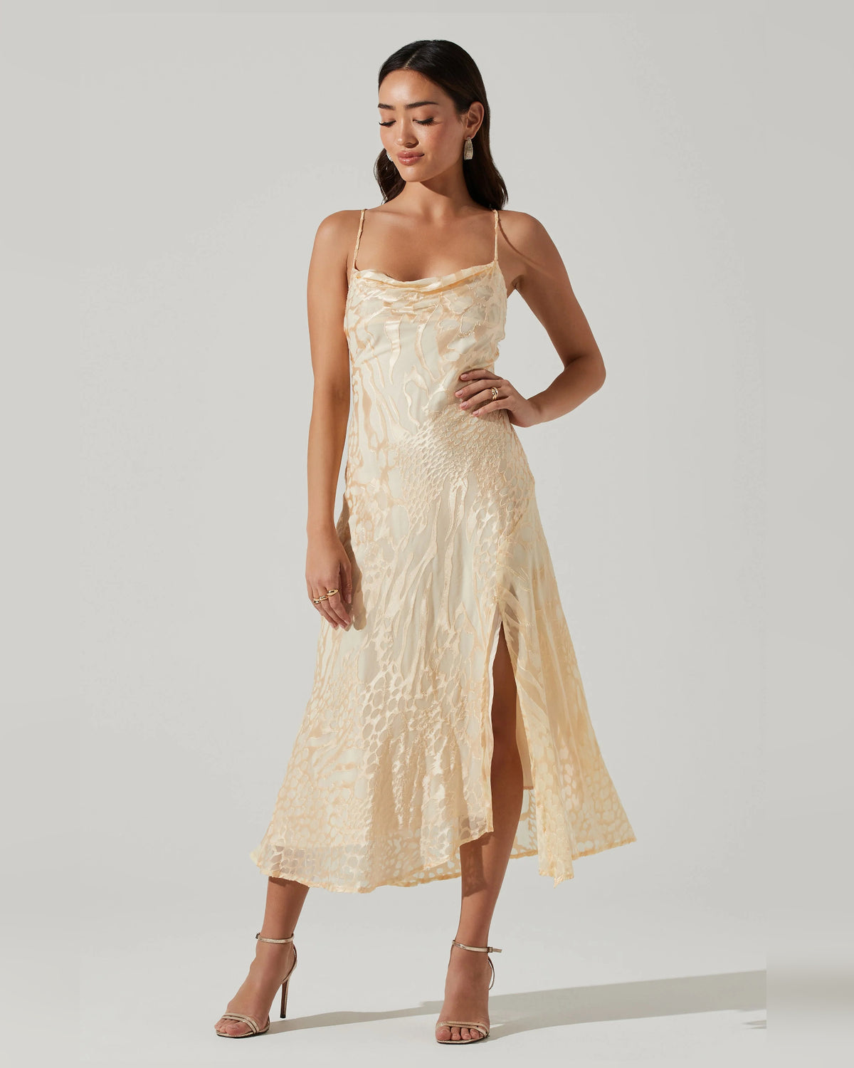 Floral Print Spaghetti Strap A-Line Midi Formal Dress for Evening Banquet