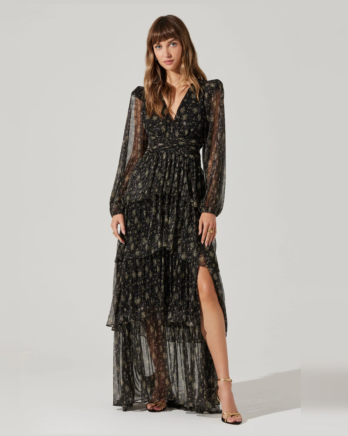 Tiered Floral Print Spaghetti Strap A-Line Maxi Formal Dress for Anniversary Dinner