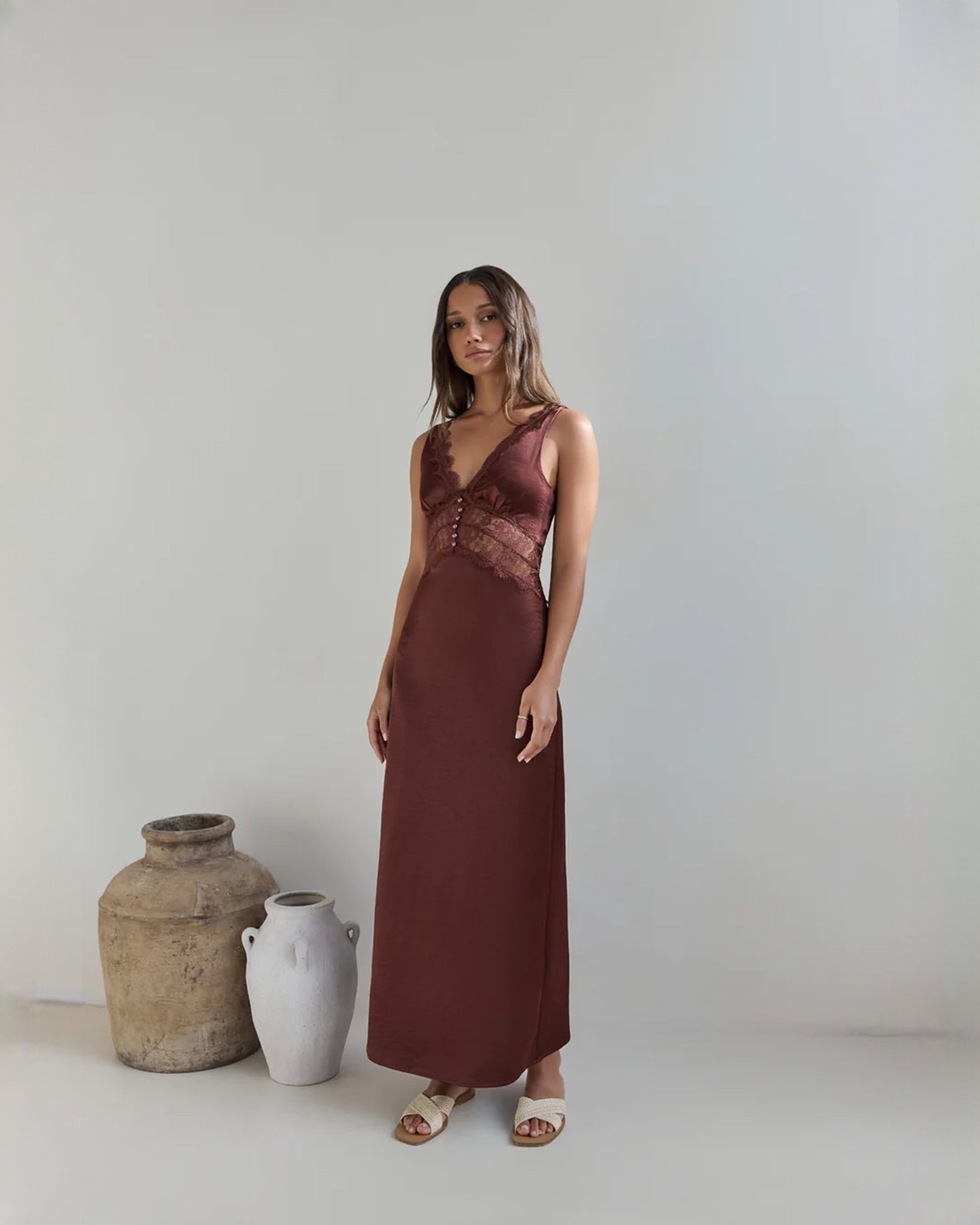 Refined Destination Bridal Party Sleeveless Mesh A-Line Maxi Bridesmaid Dress