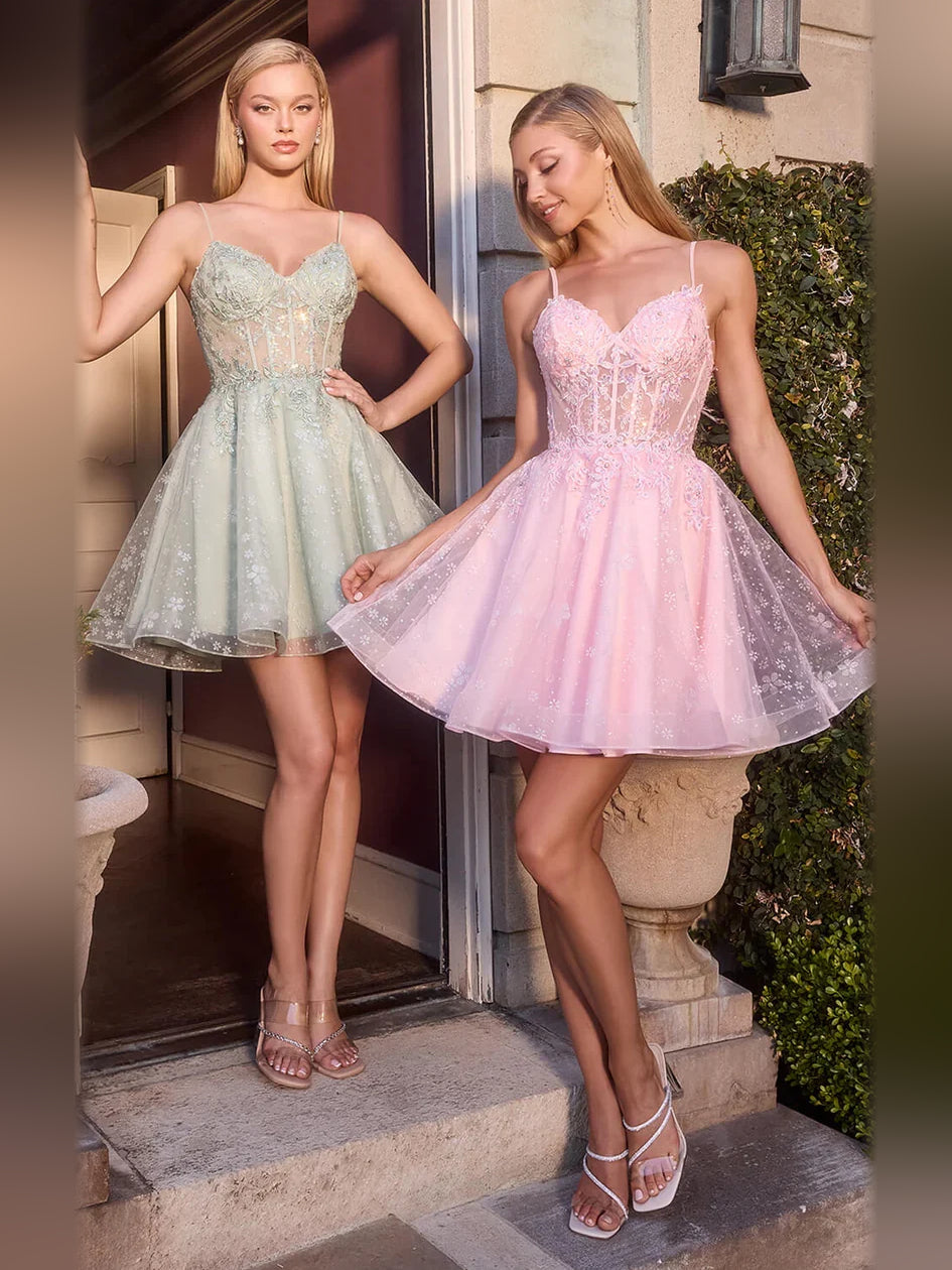 Corset Floral Sweetheart A-Line Mini Tulle Homecoming Dress for Festive Dinner