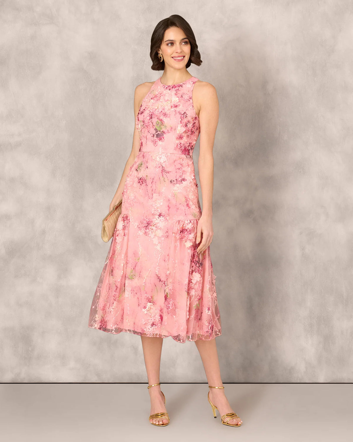 Flounce Beaded Sleeveless A-Line Midi Mother of the Bride Dress for Wedding Ceremony