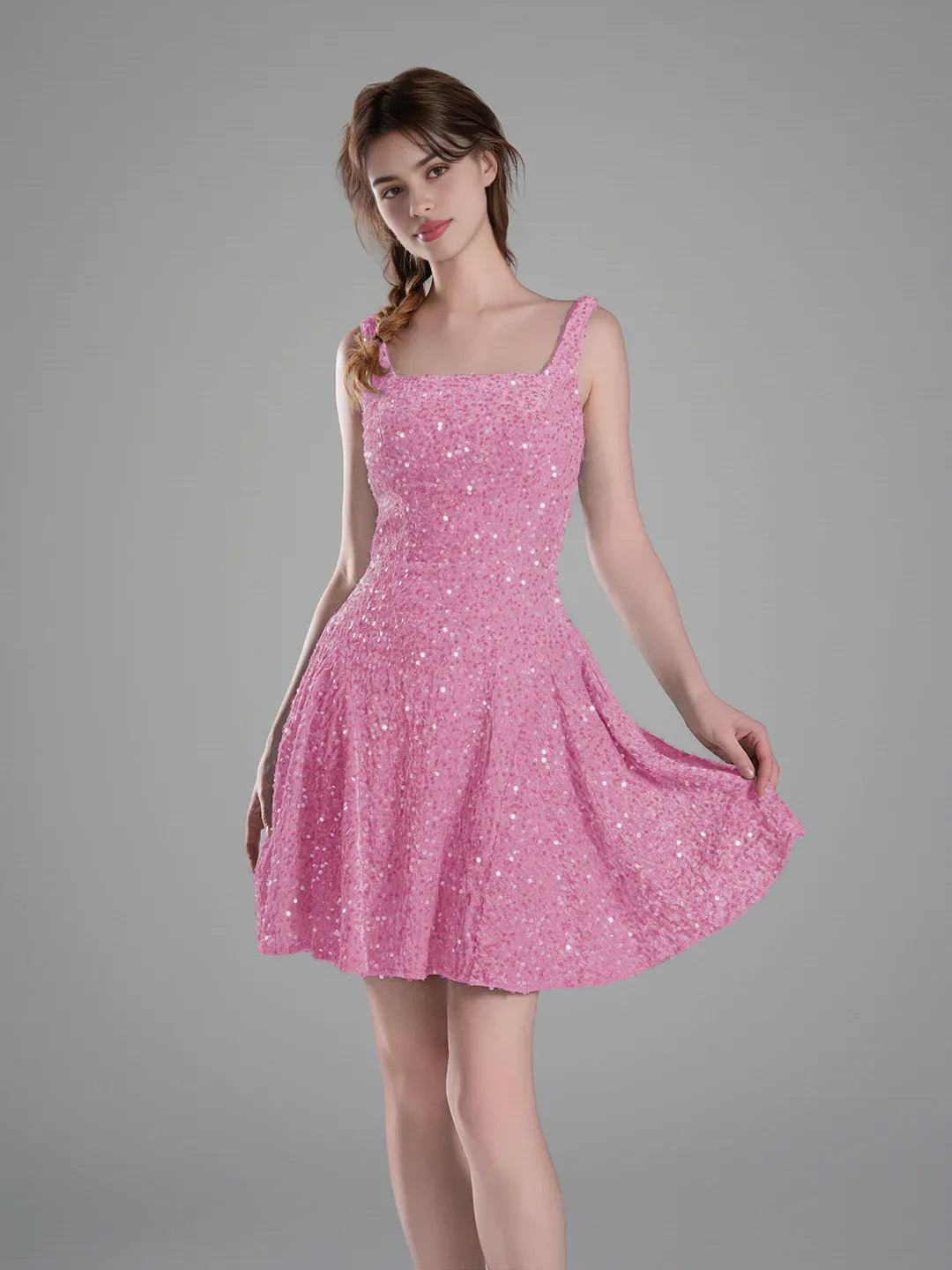 Sequin Square Neck A-Line Mini Homecoming Dress for Seaside Reception