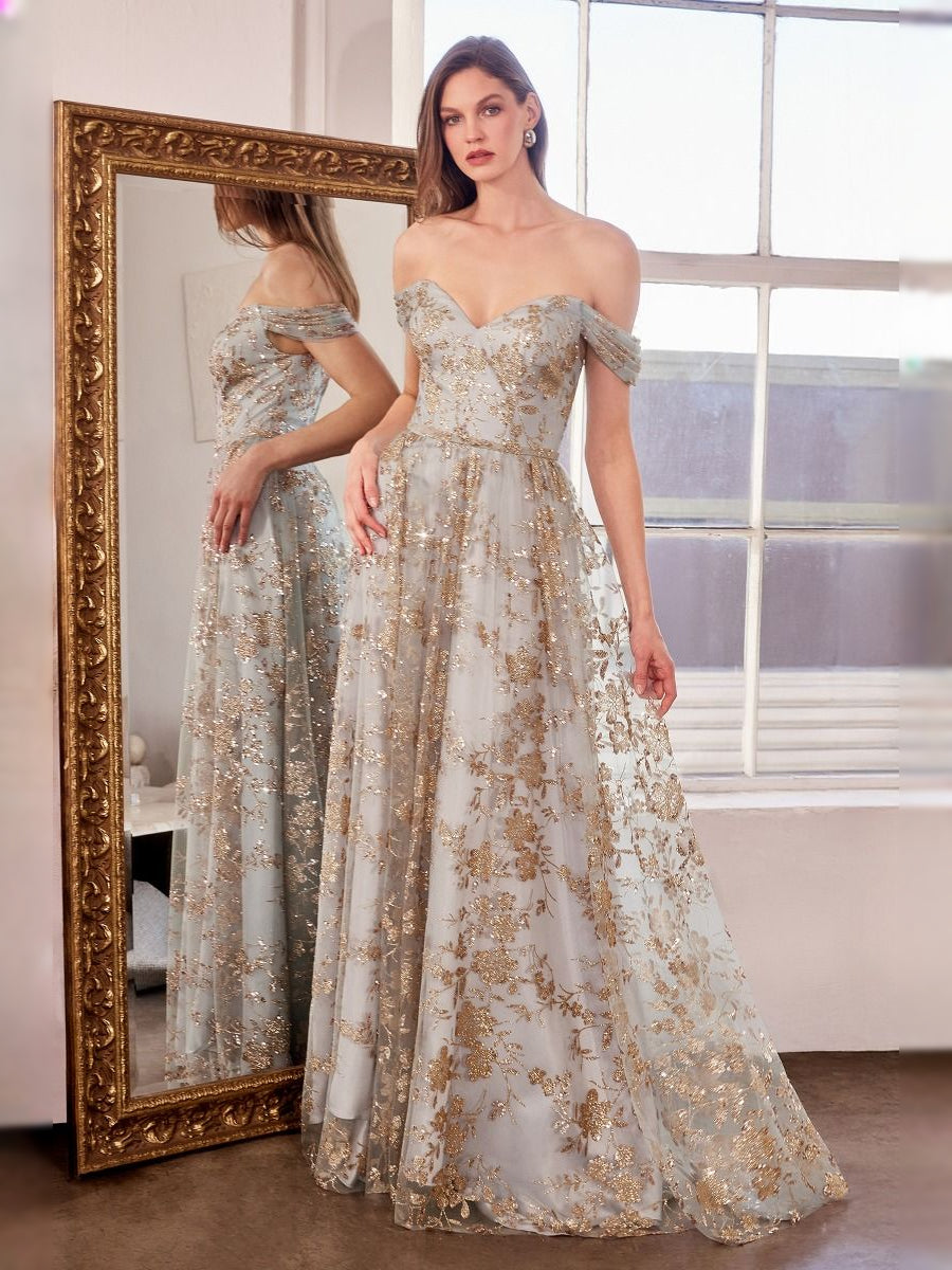 Sequin Floral V Neck Ball-Gown Floor-Length Prom Dress for Celebration Dinner