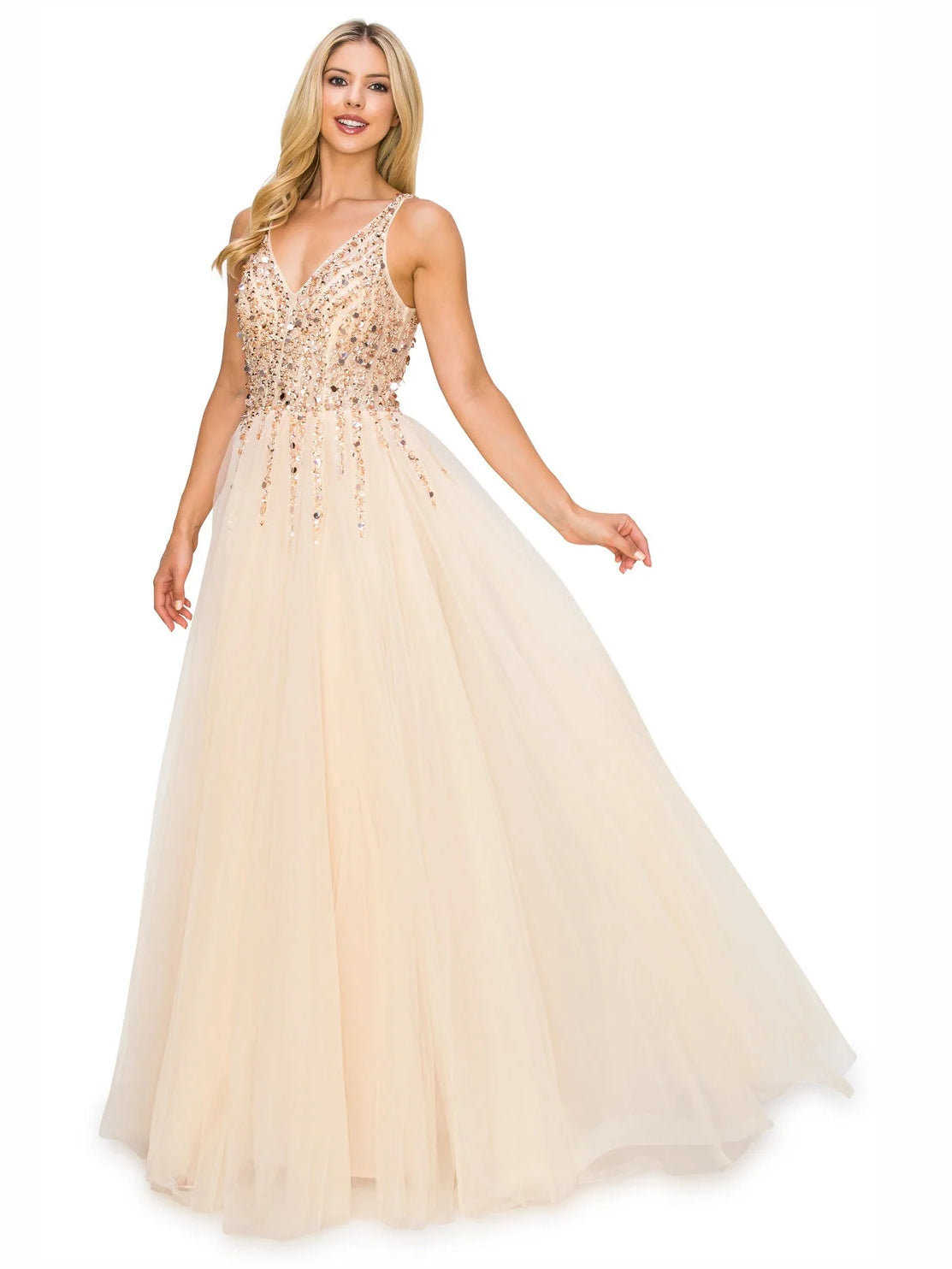 V Neck Beading A-Line Floor-Length Luxury Formal Dress