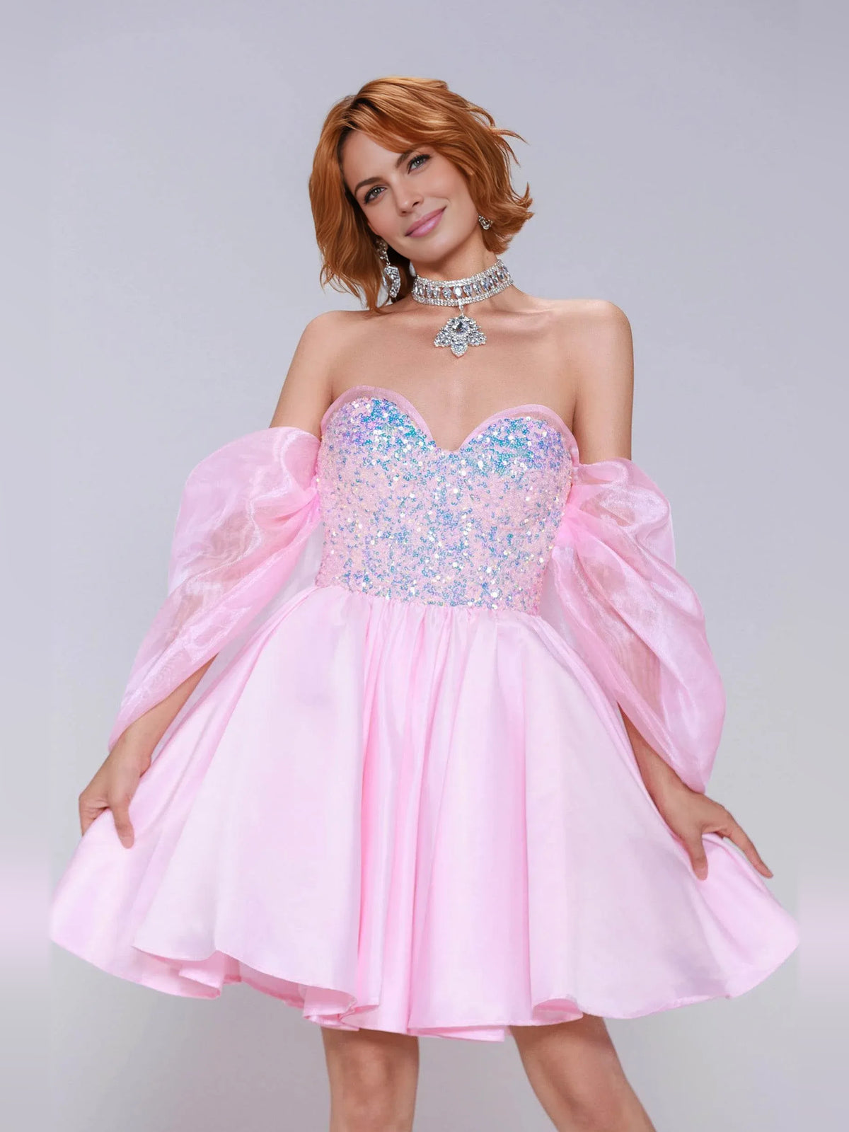 Sequin Sweetheart A-Line Short Organza Homecoming Dress for Benefit Dinner
