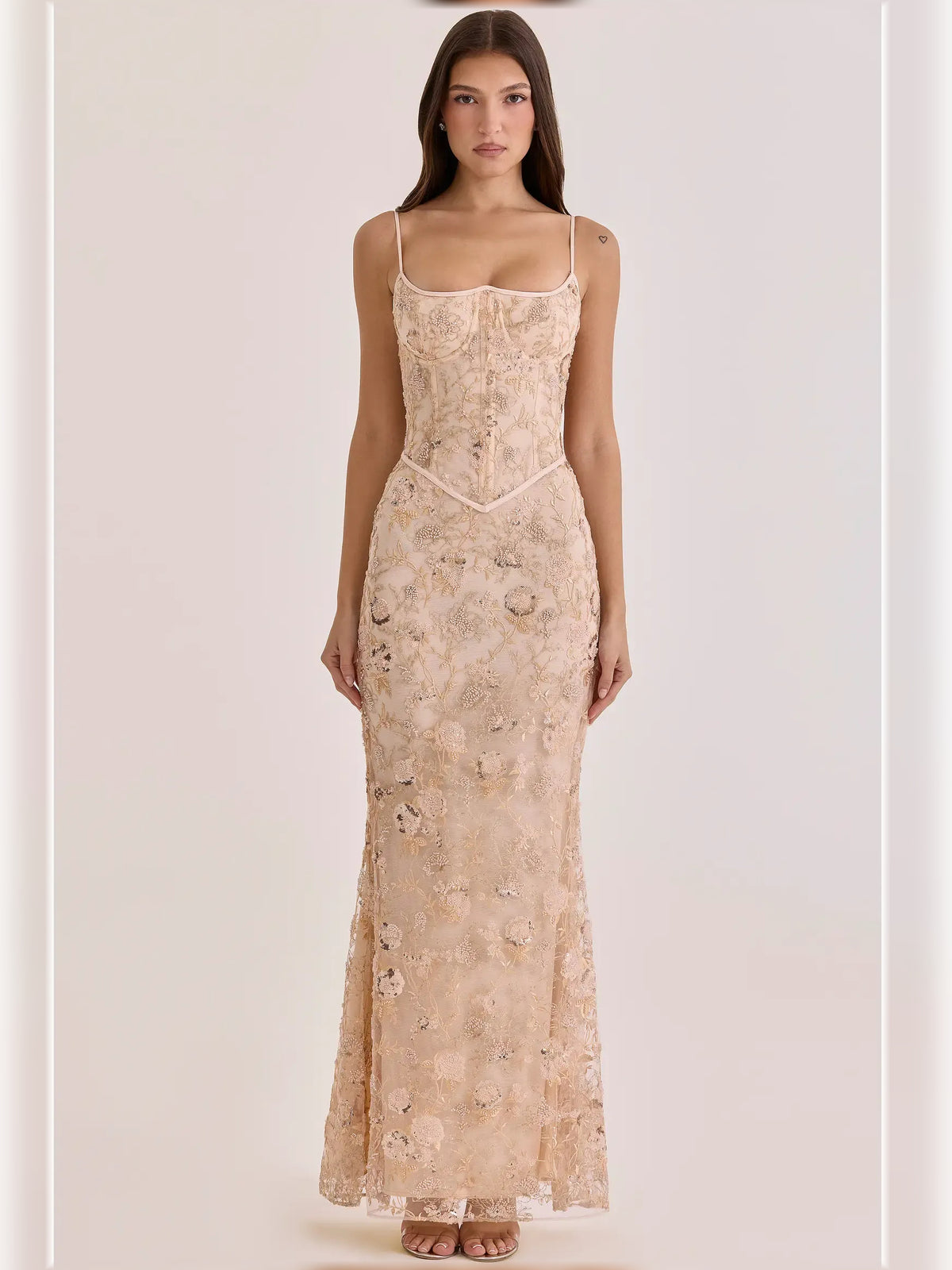 Floral Print Scoop Neck Spaghetti Strap Floor-Length Formal Dress
