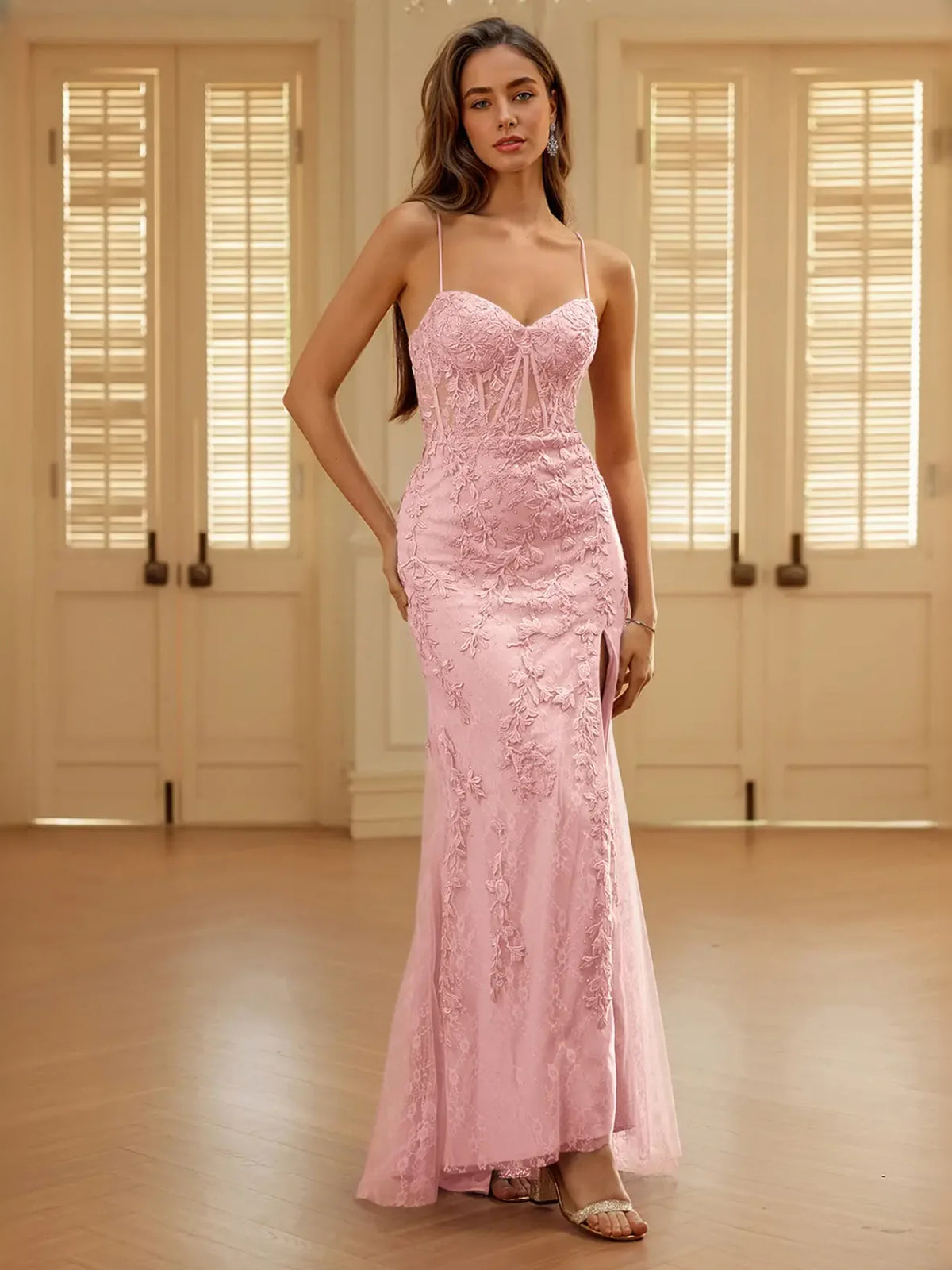 Corset Embroidered Sweetheart Mermaid Floor-Length Tulle Prom Dress for Formal Reception
