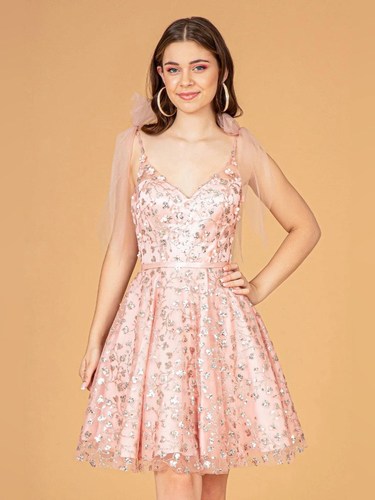 Corset Bow Floral V Neck A-Line Mini Tulle Homecoming Dress for Opening Night
