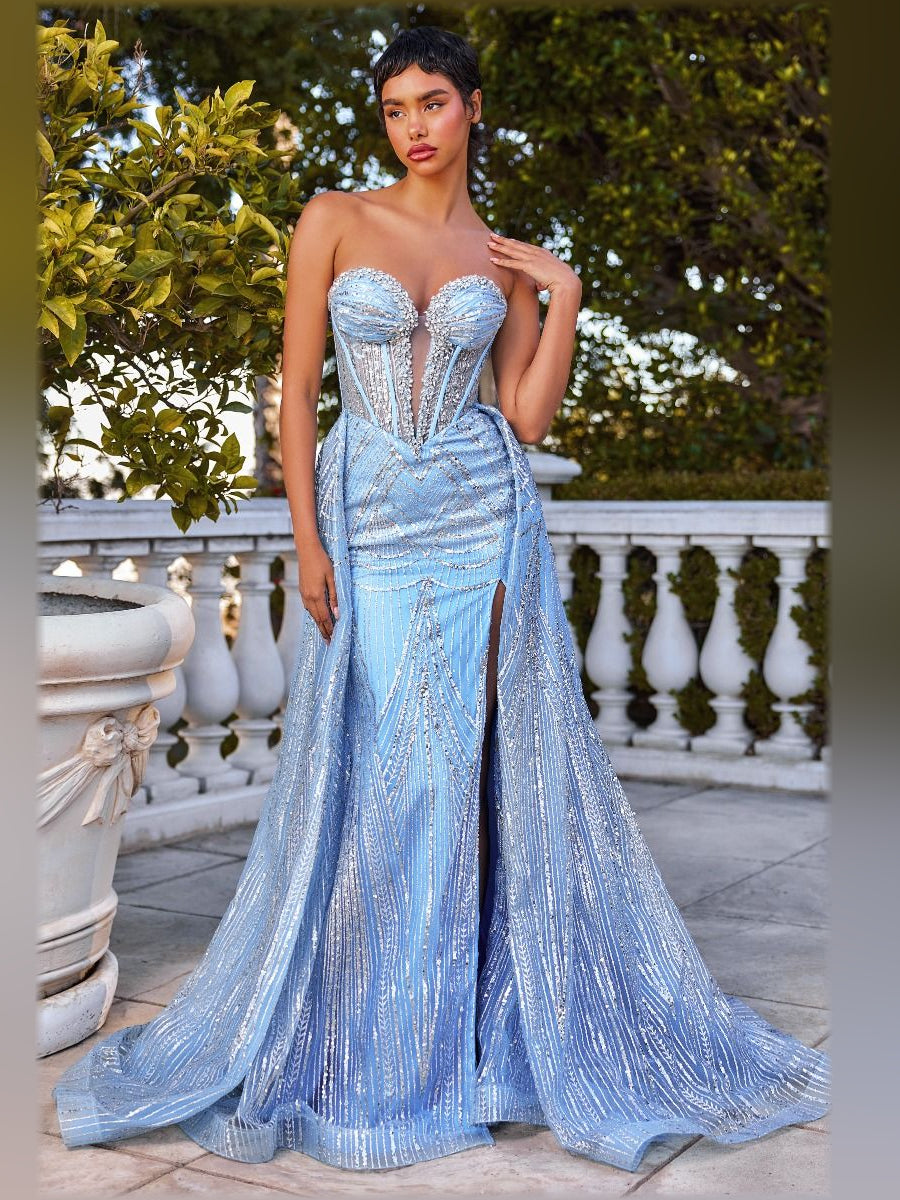 Strapless Beaded Corset Sequin Mermaid Formal Dress