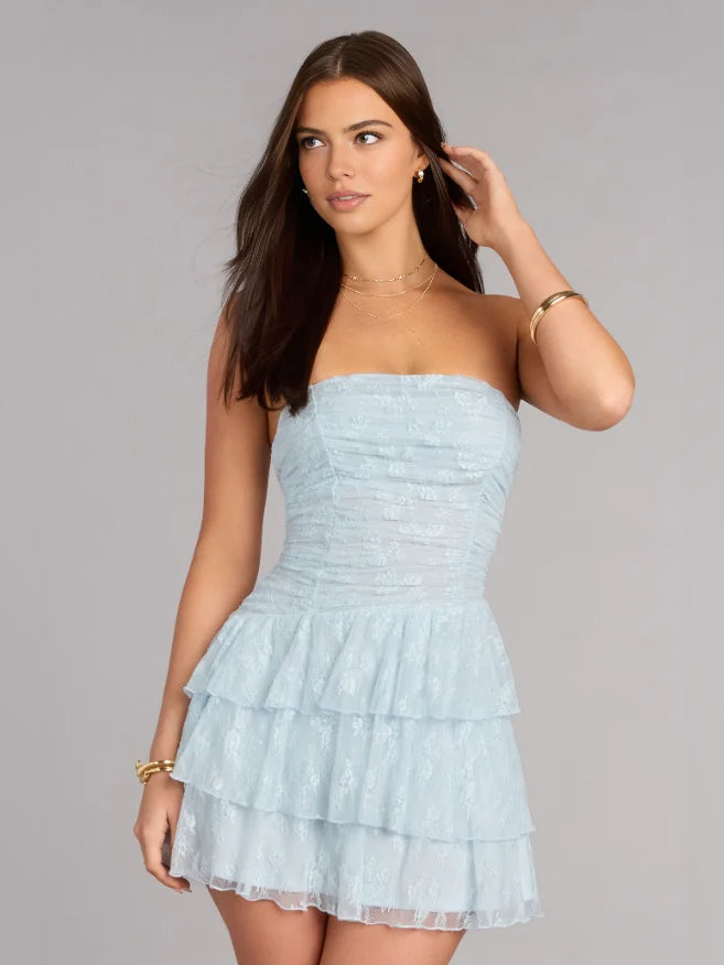 Ruffled Strapless A-Line Mini Homecoming Dress for Concert Evening