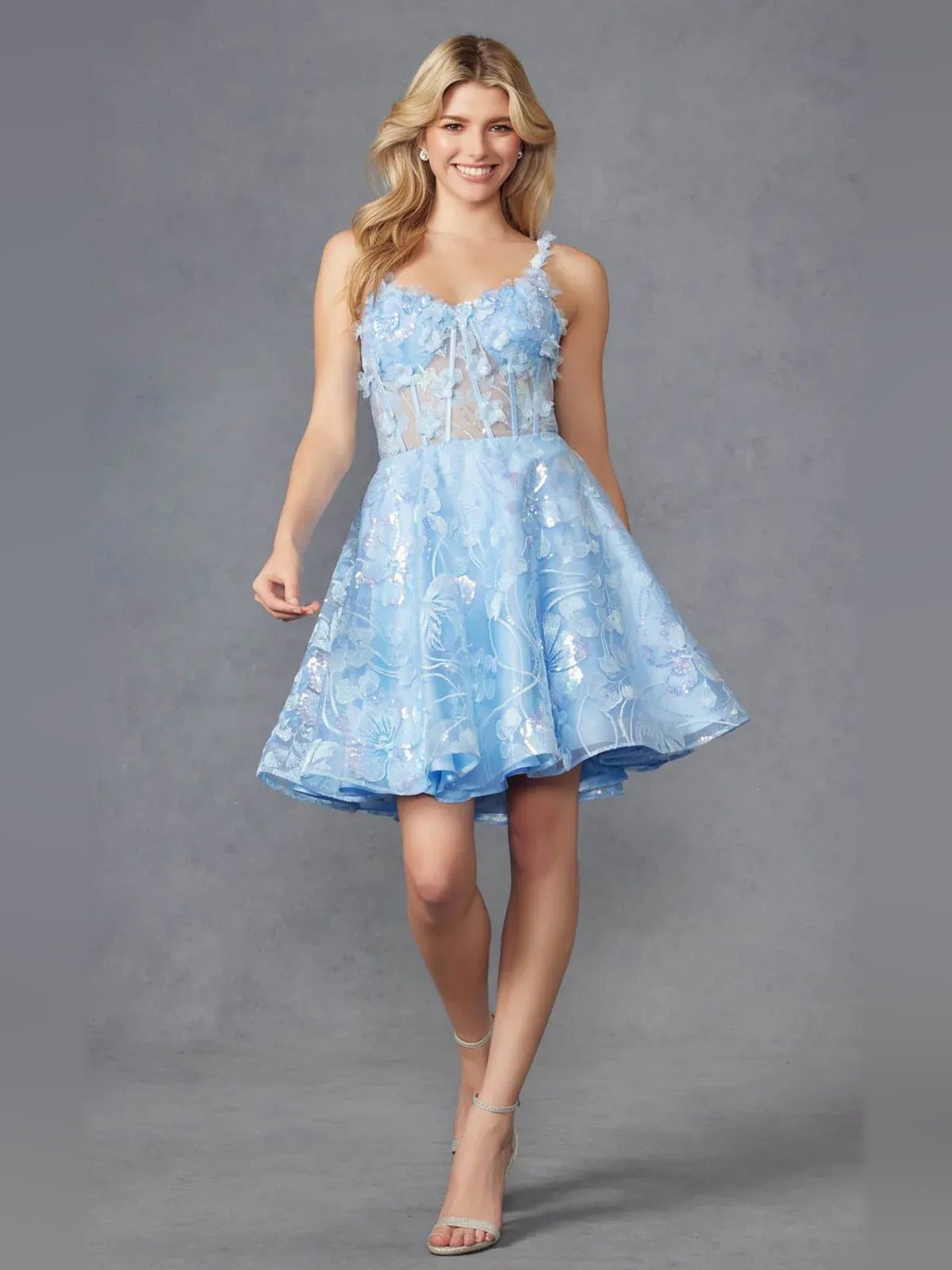 Corset Floral Sweetheart A-Line Short Tulle Homecoming Dress for Graduation