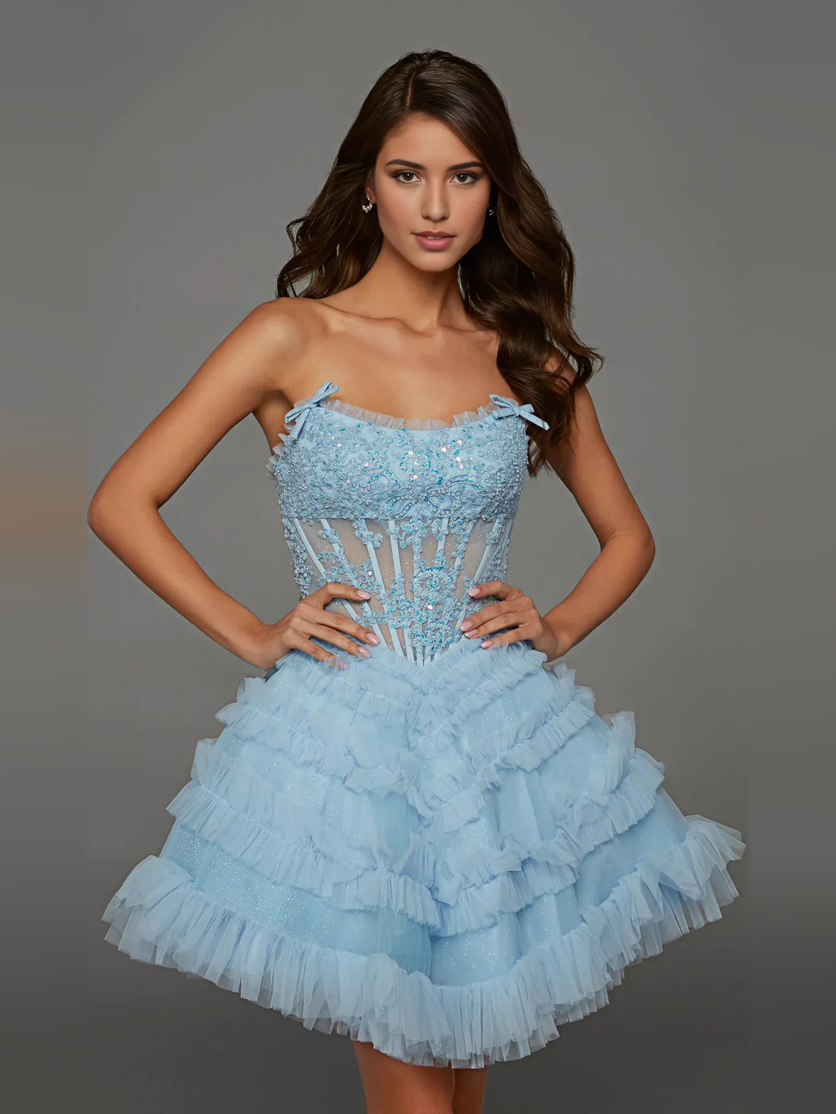 Corset Tiered Ruffled Strapless A-Line Mini Tulle Homecoming Dress for Campus Gala