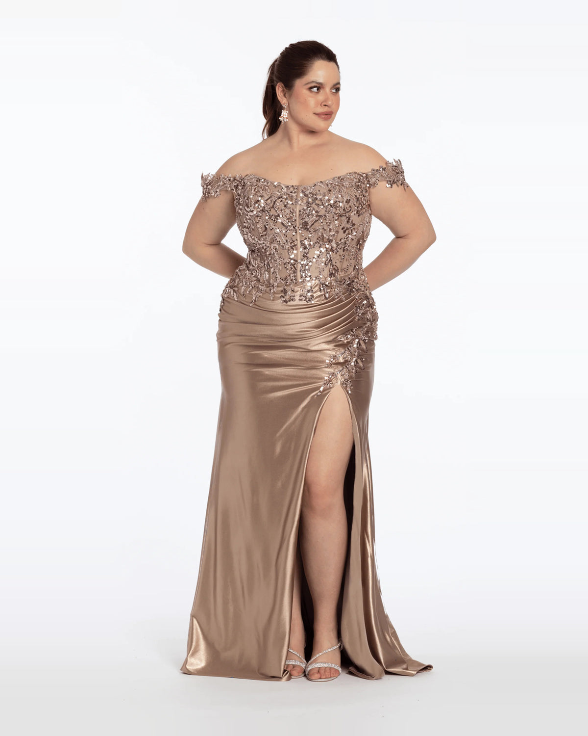 Ruched Side-Slit Off Shoulder Column Maxi Prom Dress for Formal Party