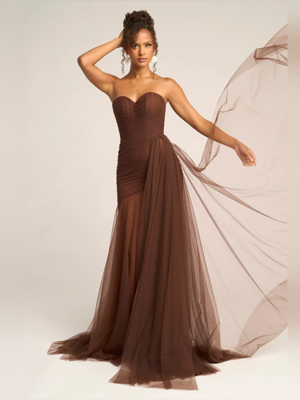 Strapless Sweetheart Draped Tulle Mermaid Formal Dress