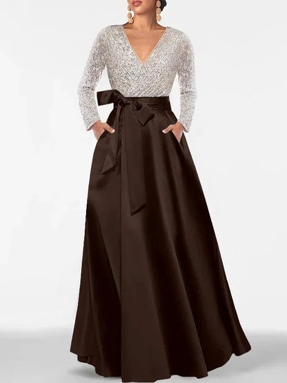 Floral Print V Neck Floral Appliqué Floor-Length A Formal Dress
