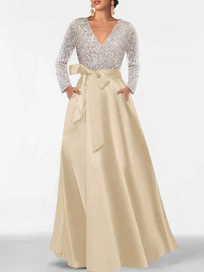 Floral Print V Neck Floral Appliqué Floor-Length A Formal Dress