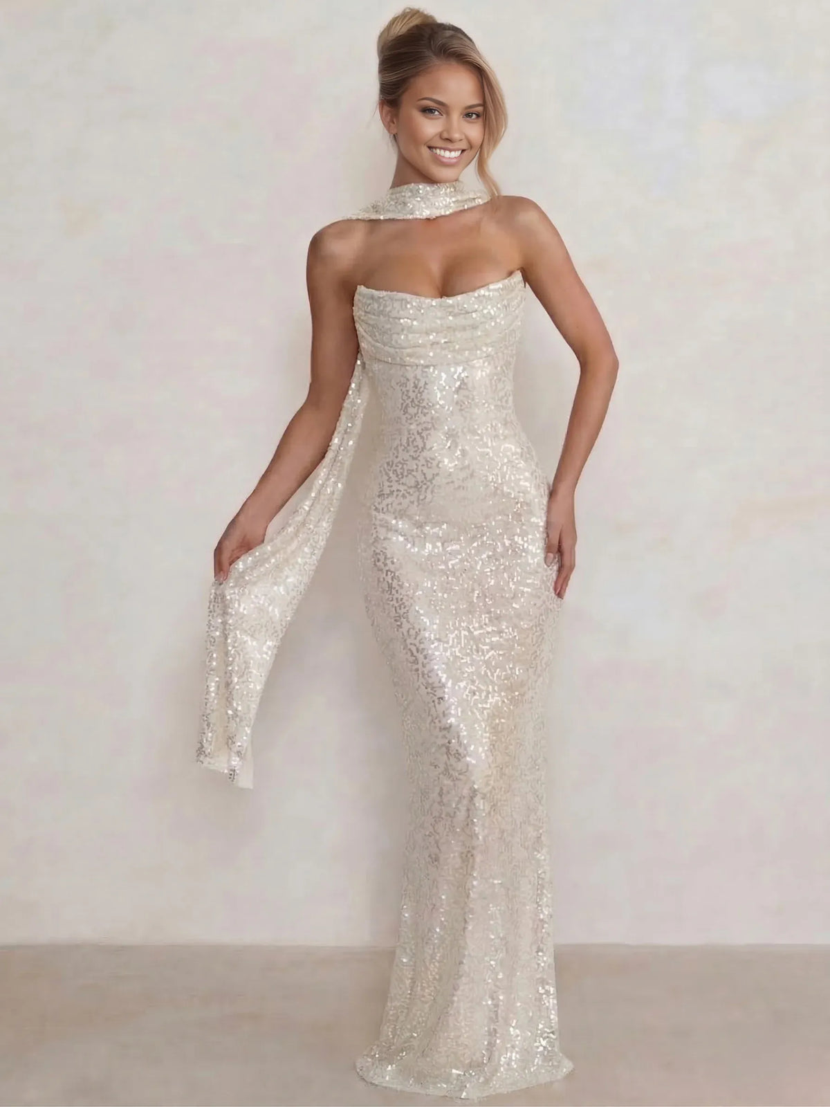 Halter Neck Lace-Up Back Mermaid Floor-Length Formal Dress