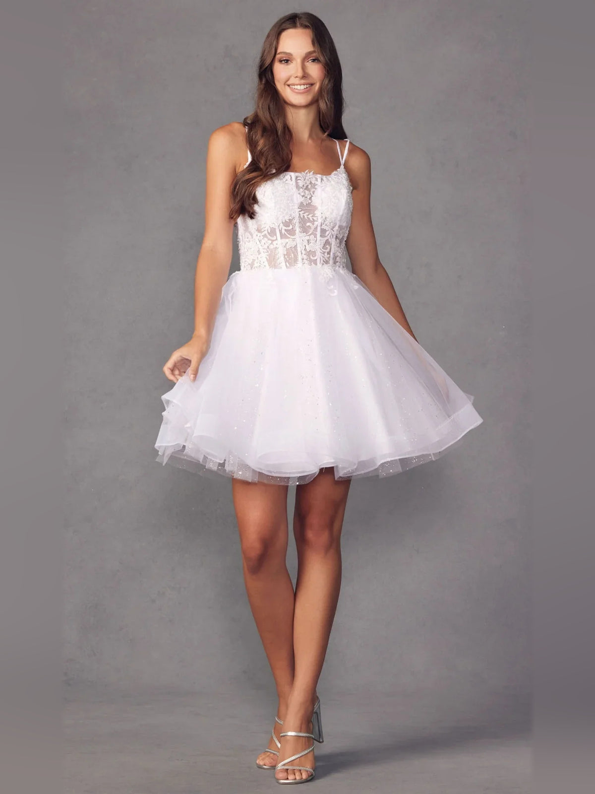 Corset Layered Floral Scoop Neck A-Line Short Tulle Homecoming Dress for Holiday Gala