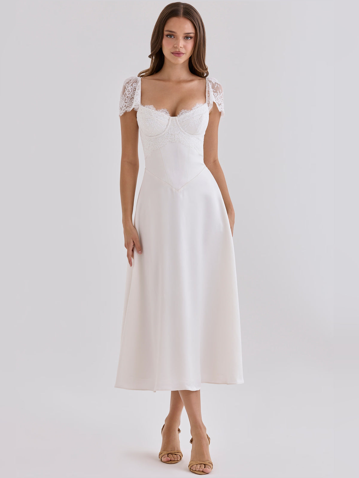 Satin Lace Midi Formal Dress