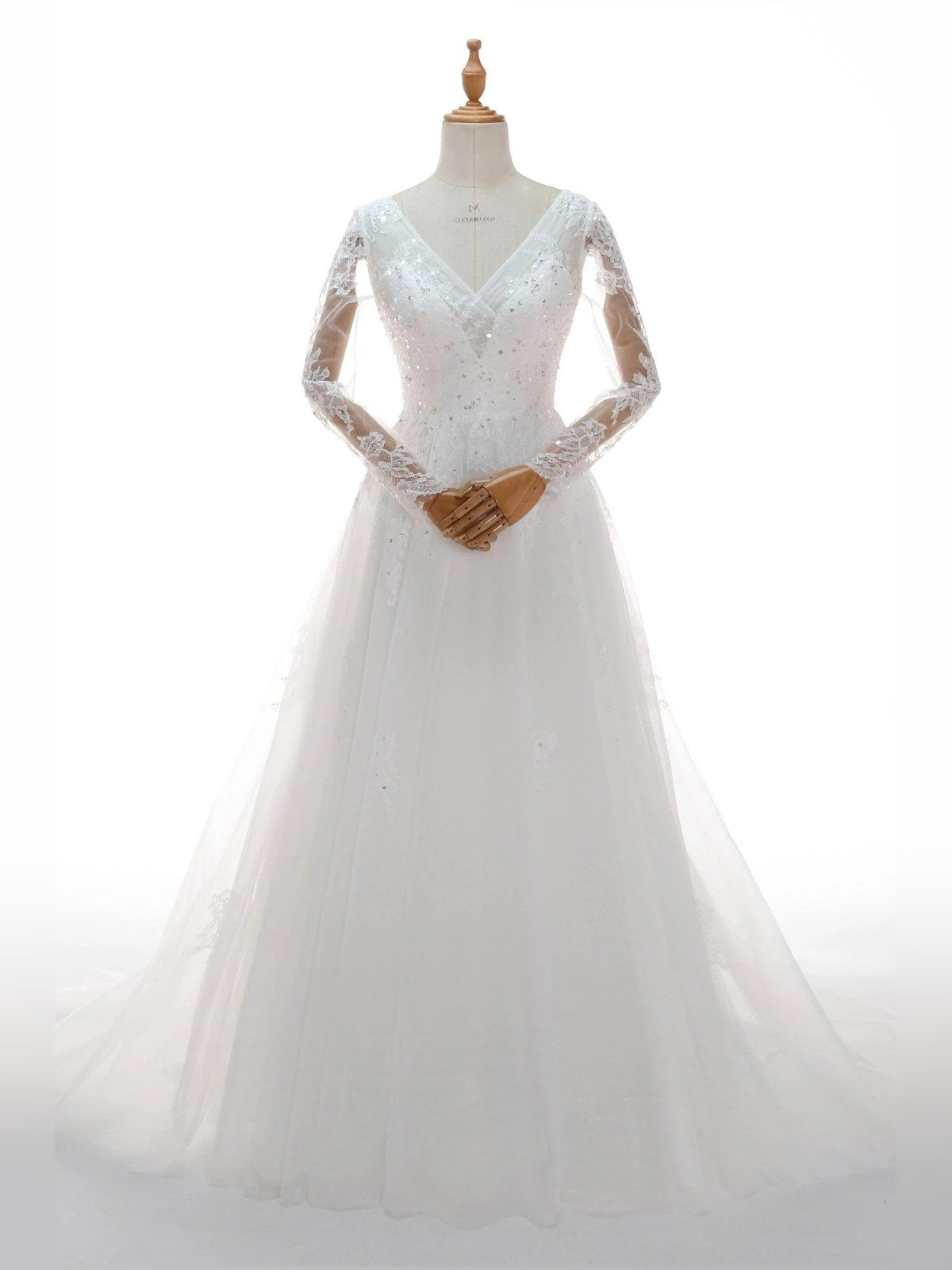 Corset Cut-Out Floral V Neck A-Line Floor-Length Satin Wedding Dress for Formal Reception
