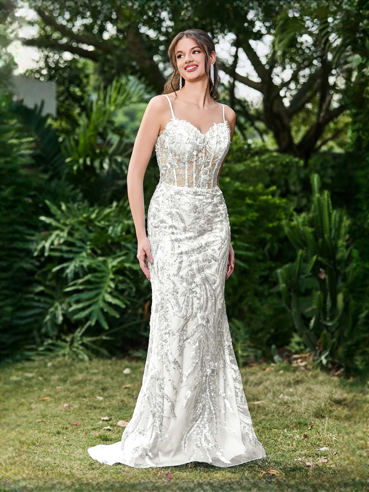 Corset Embroidered Sweetheart Mermaid Floor-Length Tulle Prom Dress for Gala