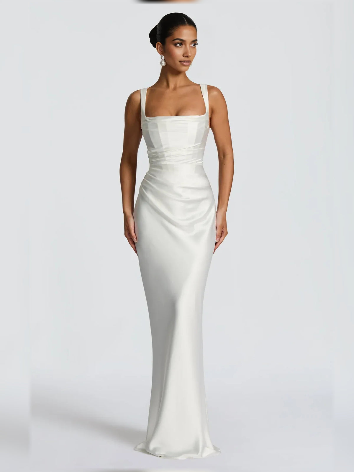 Square Neck Corset Ruching Floor-Length Formal Dress