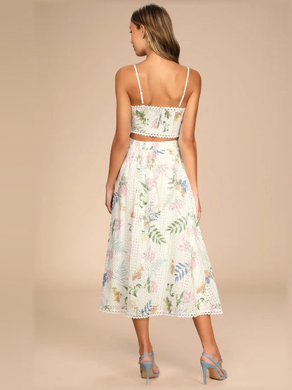 Sweet At Heart Embroidered Two-Piece Midi Formal Dress
