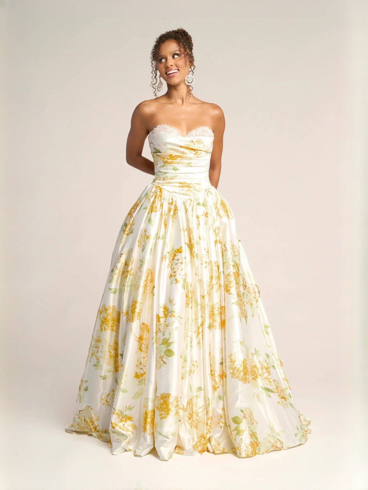 Floral Sweetheart A-Line Floor-Length Satin Prom Dress for Formal Reception