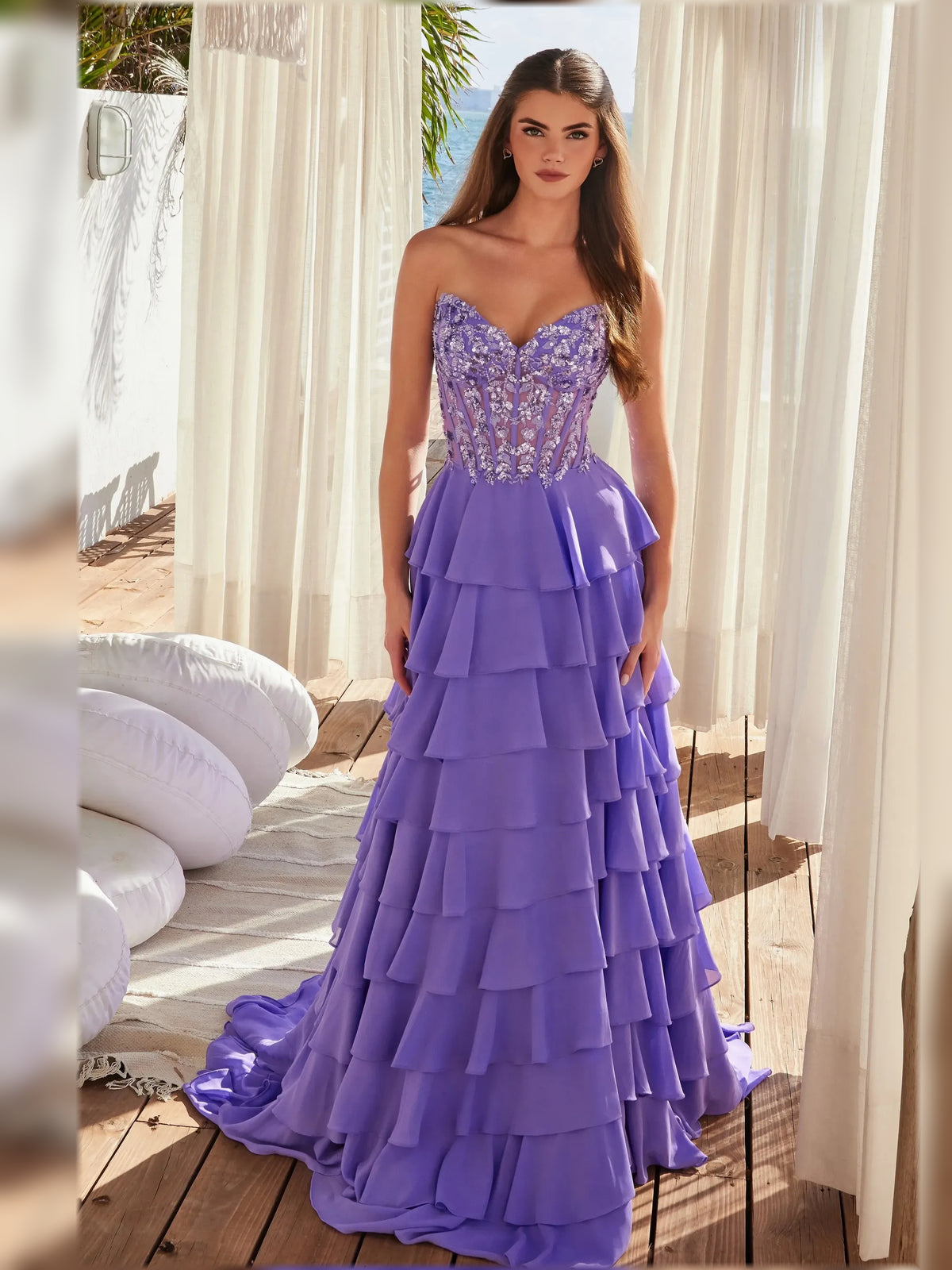 Sweetheart Tiered Lace Chiffon A-Line Floor-Length Formal Dress