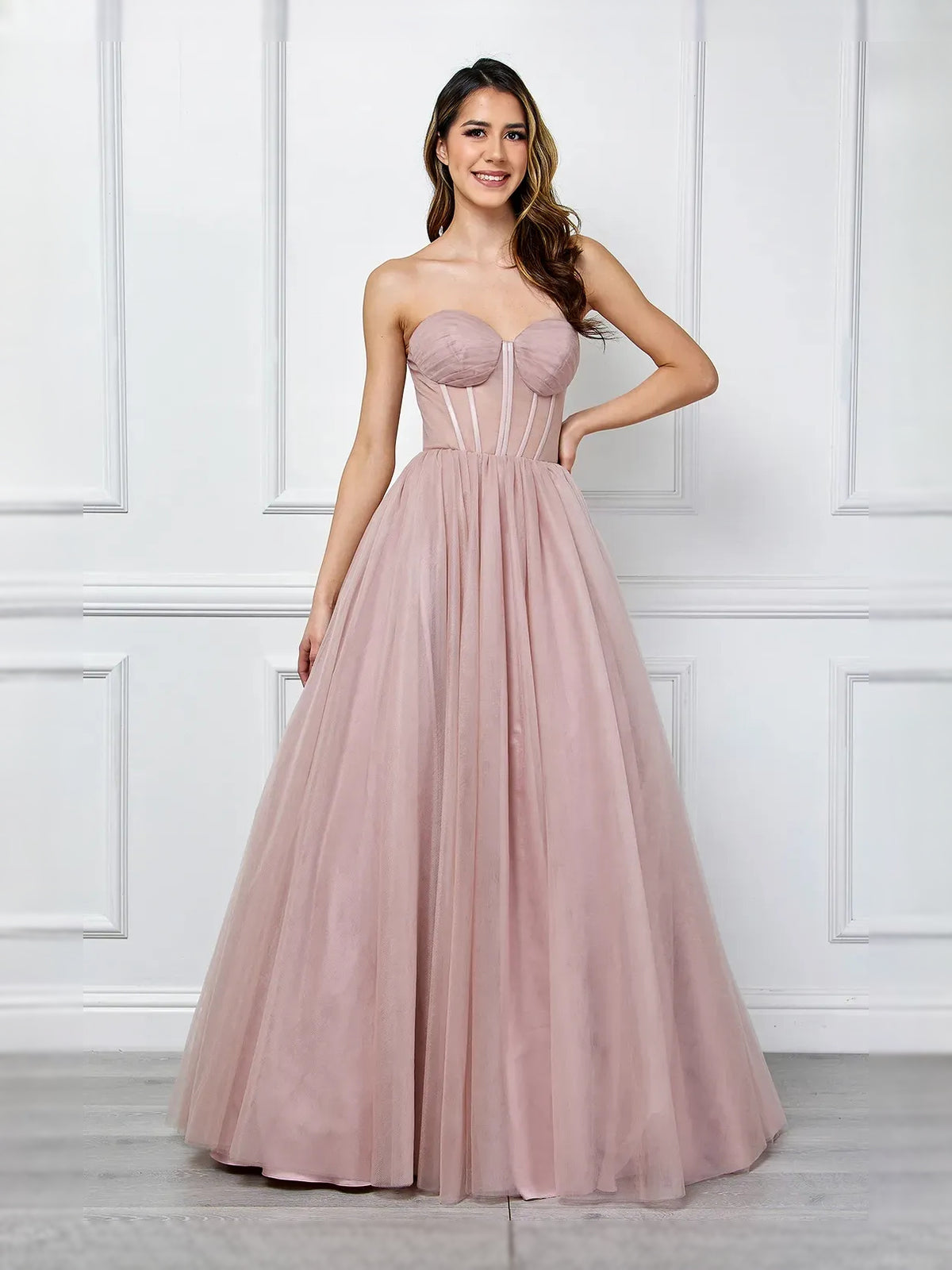 Corset Sweetheart A-Line Floor-Length Tulle Prom Dress for Red Carpet Event