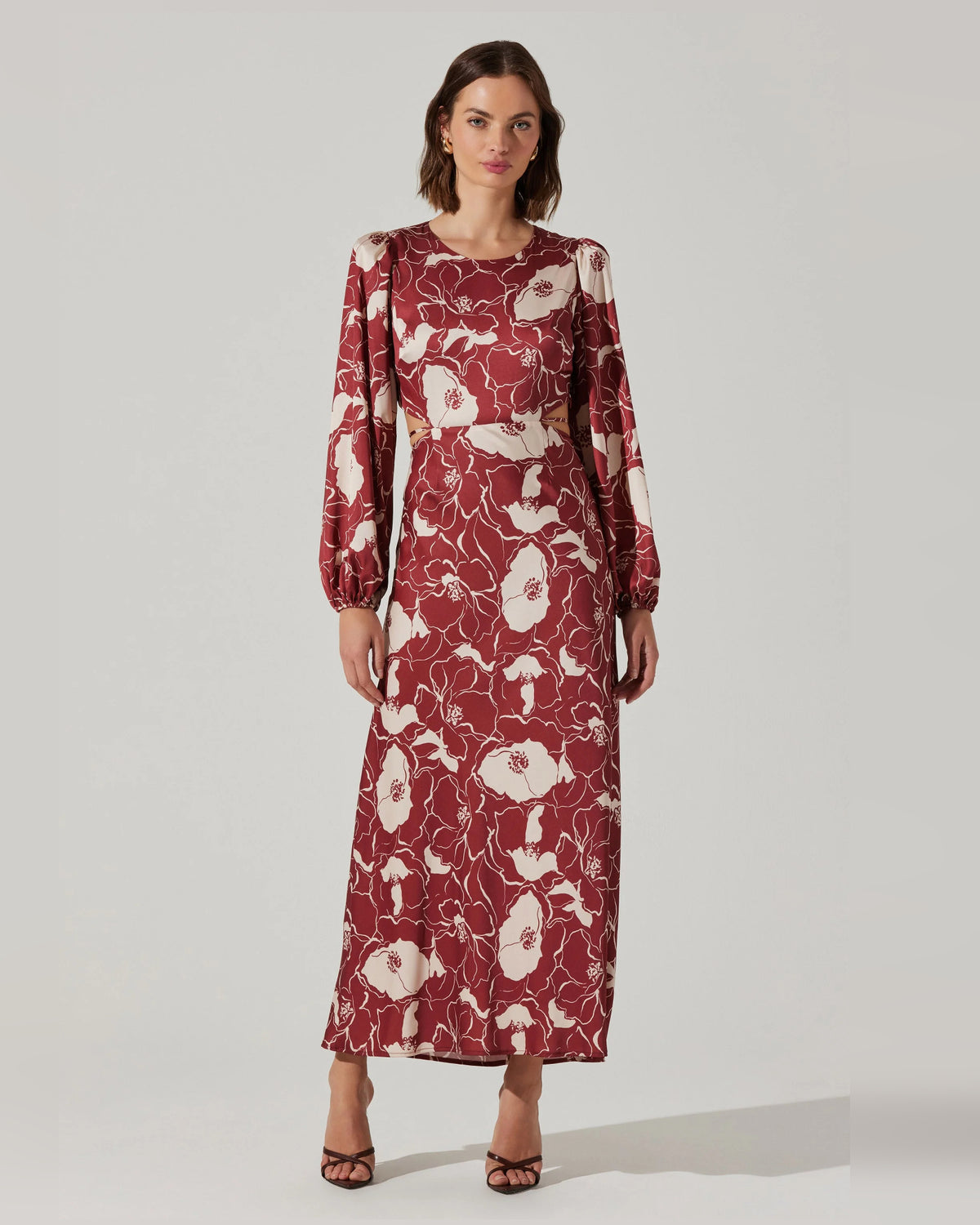 Floral Print Cutout Spaghetti Strap A-Line Maxi Formal Dress for Wedding Celebration