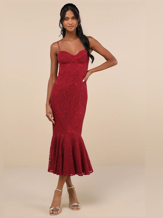 Lace Sleeveless Midi Formal Dress