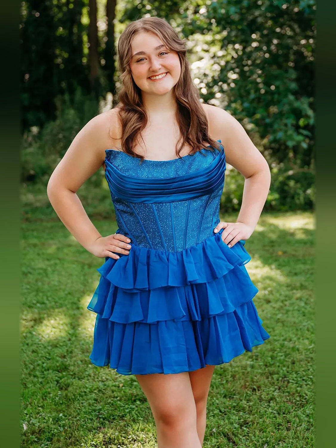 Ruched Corset Ruffled Strapless A-Line Short Chiffon Homecoming Dress for Club Formal