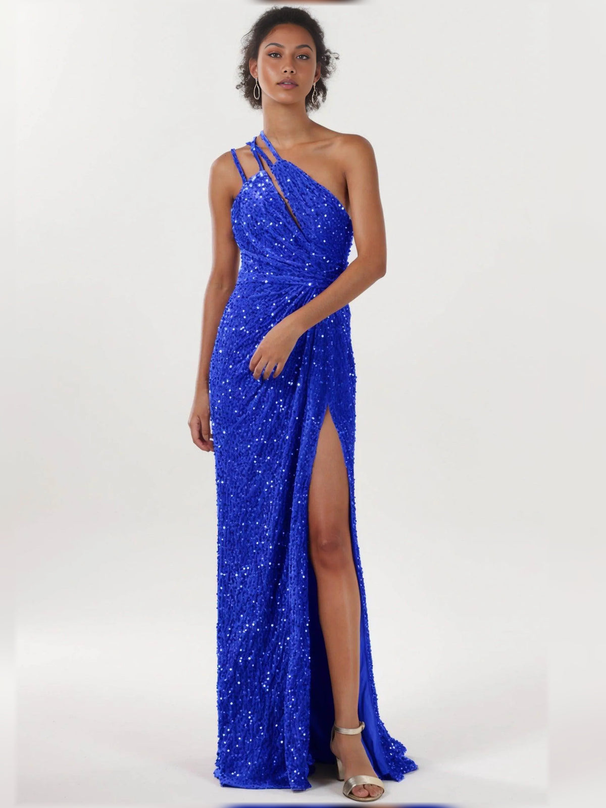 One-Shoulder Ruching Slit Floor-Length Sheath Formal Dress