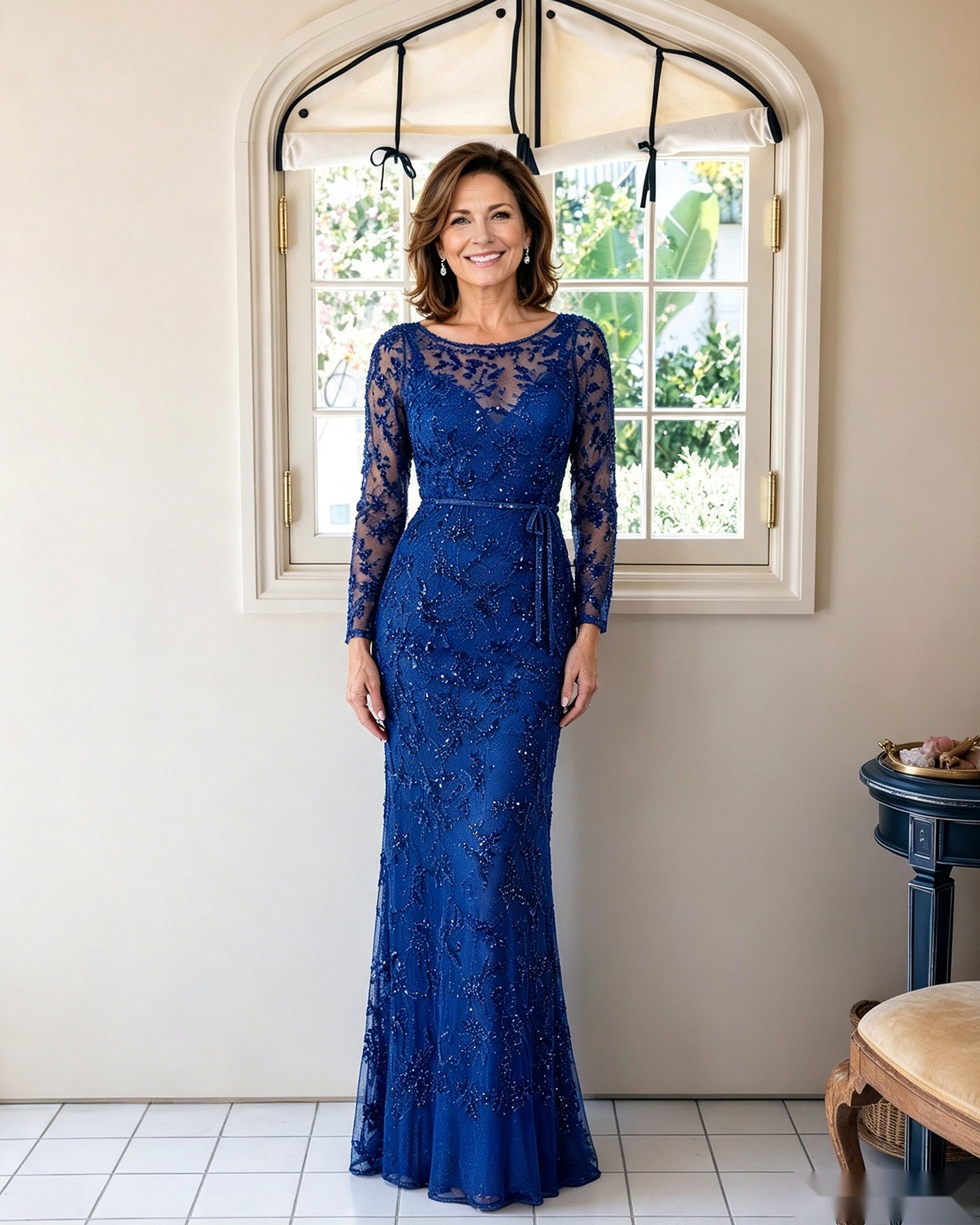 Illusion Lace Long Sleeve Sheath Mother of the Bride Dress