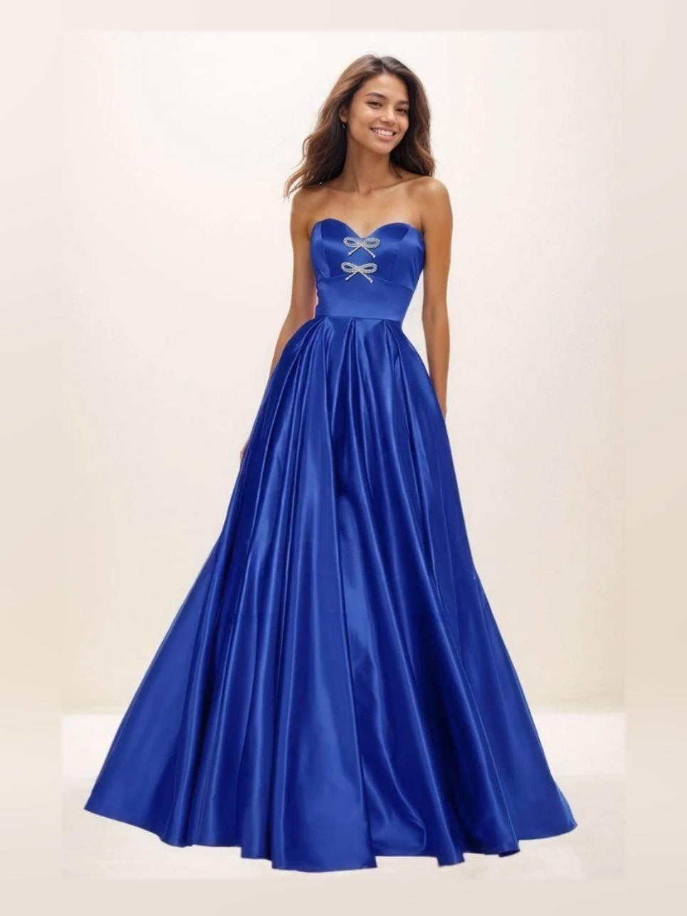 Royal Blue Corset Bow Sweetheart A-Line Floor-Length Satin Prom Dress for Charity Ball