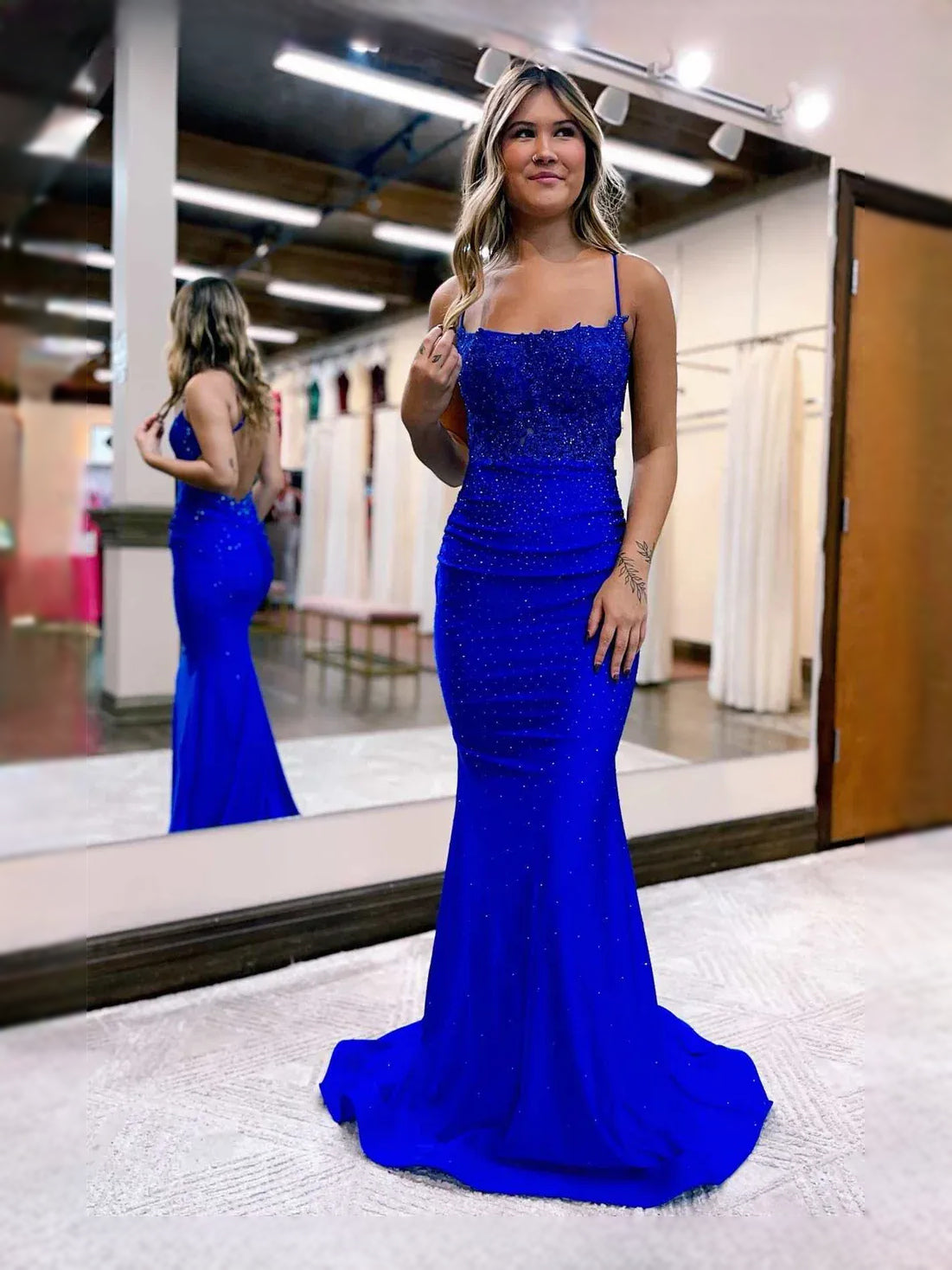 Ruched Sequin Backless Sweetheart Mermaid Floor-Length Satin Prom Dress for Formal Party