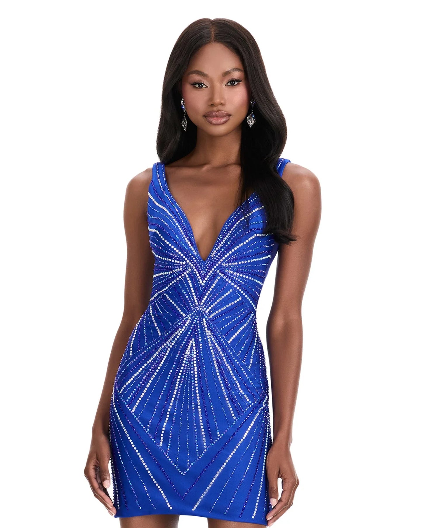 V-Neck Beaded Bodycon Mini Homecoming Dress