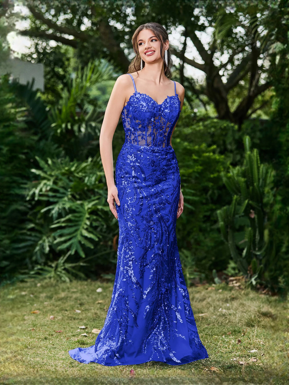Corset Embroidered Sweetheart Mermaid Floor-Length Tulle Prom Dress for Gala