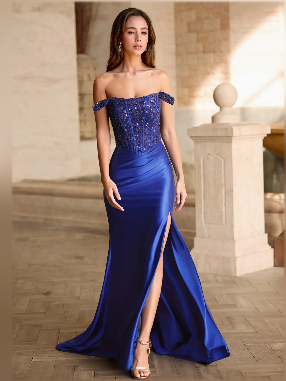 Off-The-Shoulder Slit Mermaid Floor-Length Formal Dress